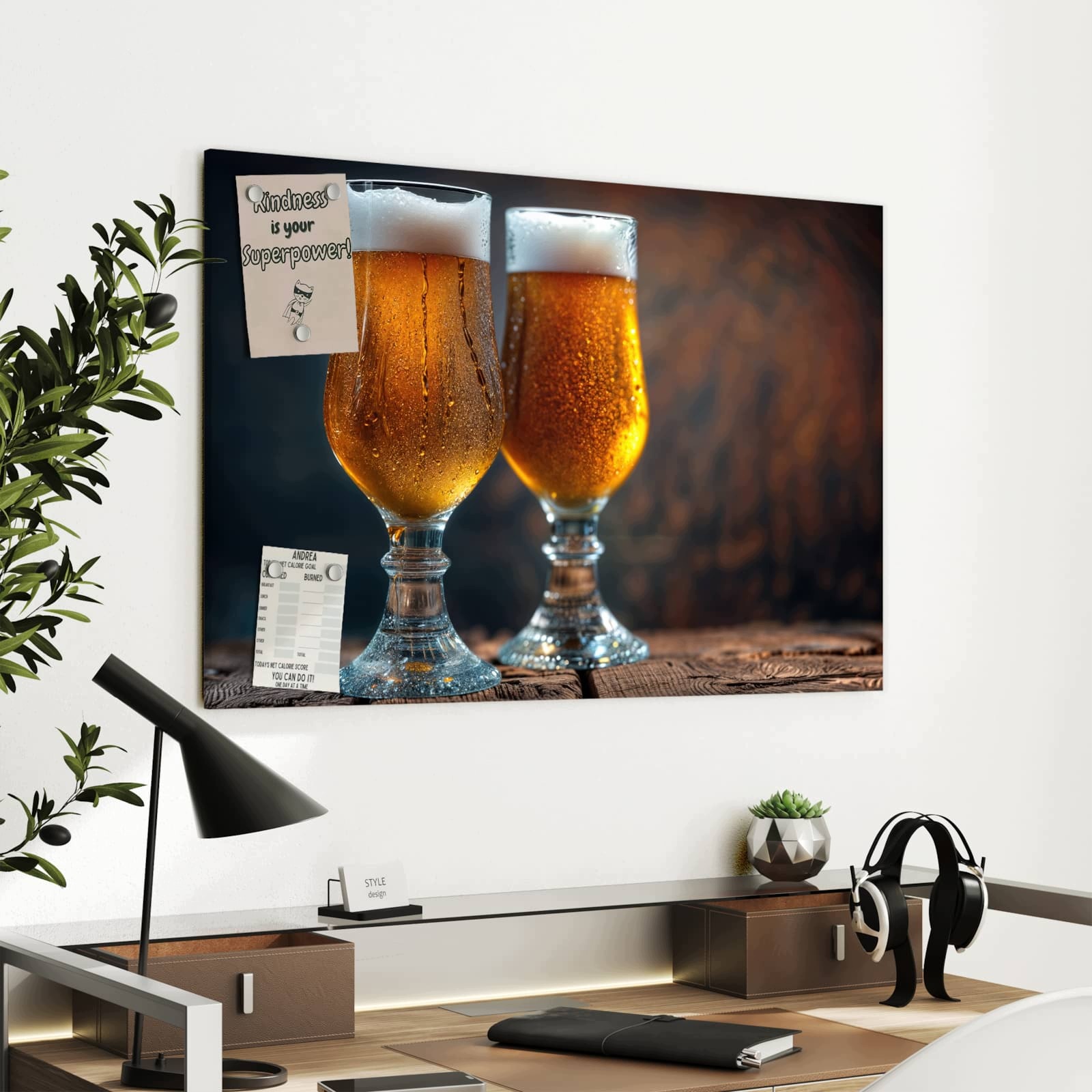 Magnetická tabule Dva Půllitry do piva Dřevo 90 × 60 cm