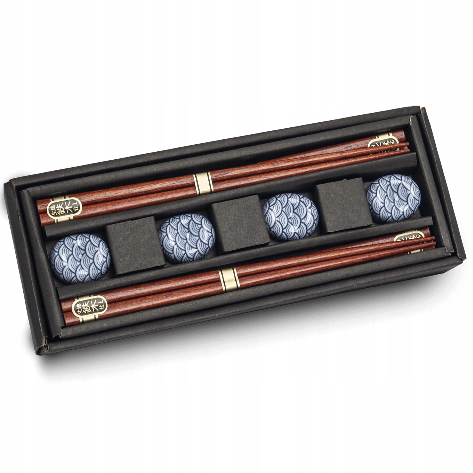 Zestaw Eleganckich Japońskich Pałeczek z Podstawką Seigaiha 4 Pary 22,5cm Marka EDO