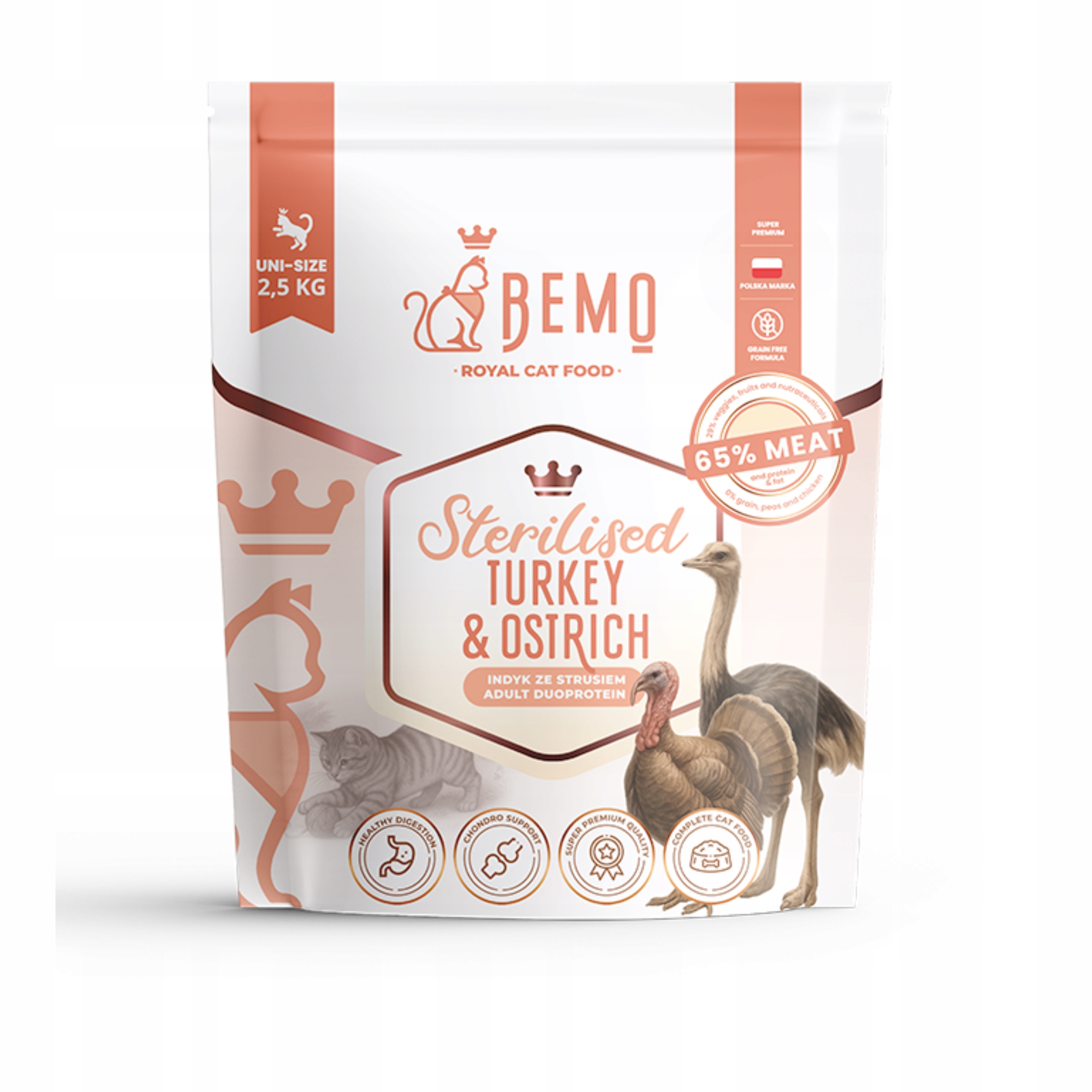 Bemo Cat Sterilised 2,5 kg – suché krmivo pro kočky s krůtím a pštrosím masem