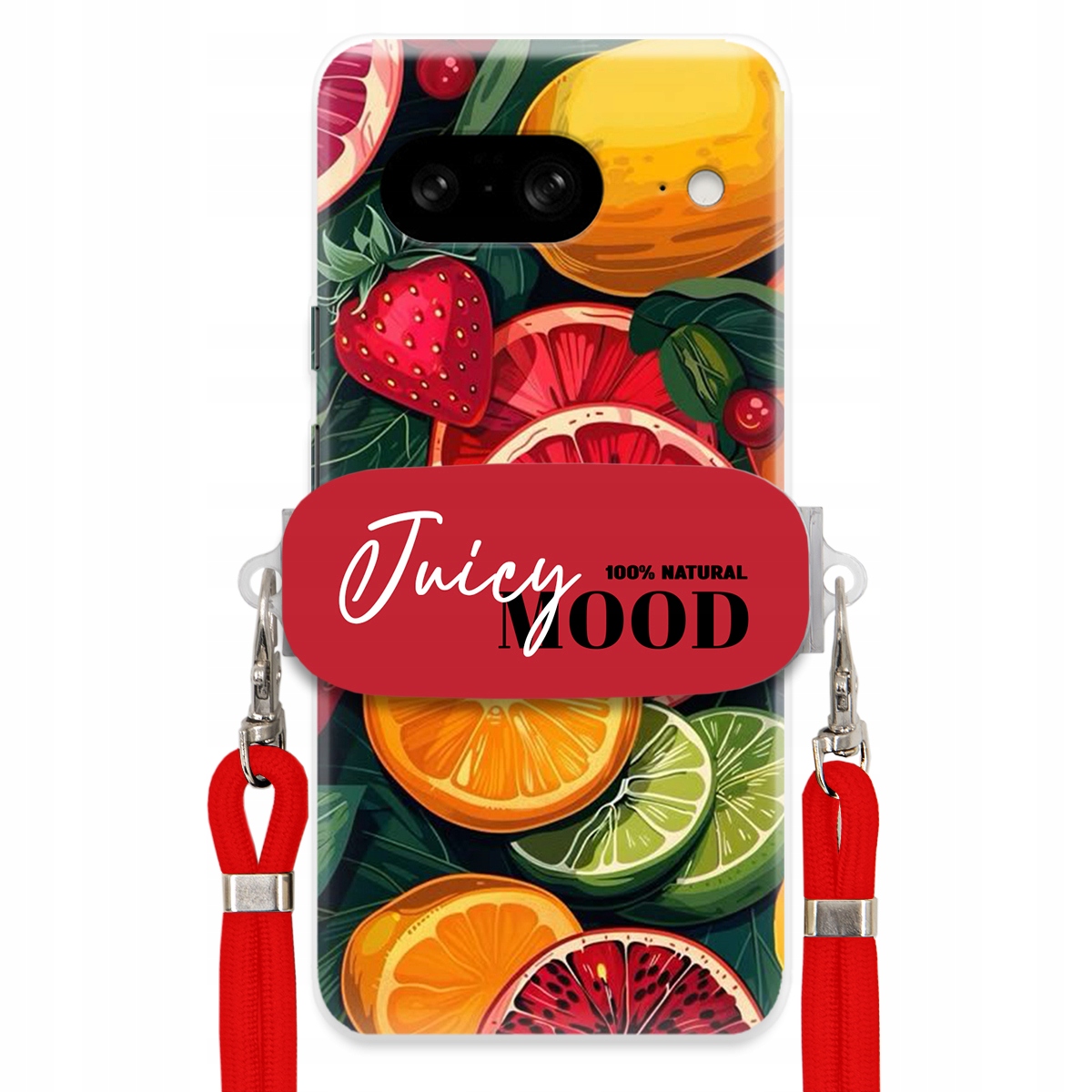Puzdro pre Google Pixel 8 Červené Crossbody vodítko držiak Juice Mood Ovocie