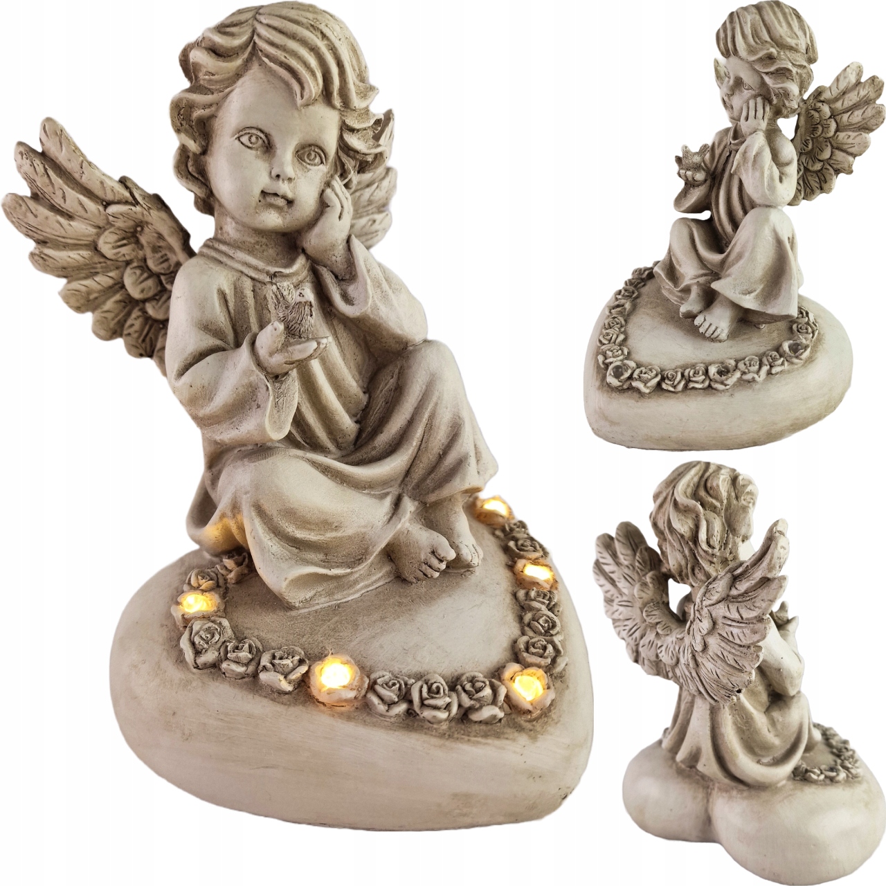 ANIOŁ ŚWIECĄCY ANIOŁEK NA SERCU LED ZNICZ WKŁAD ANIOŁ PODŚWIETLANY BATERIE