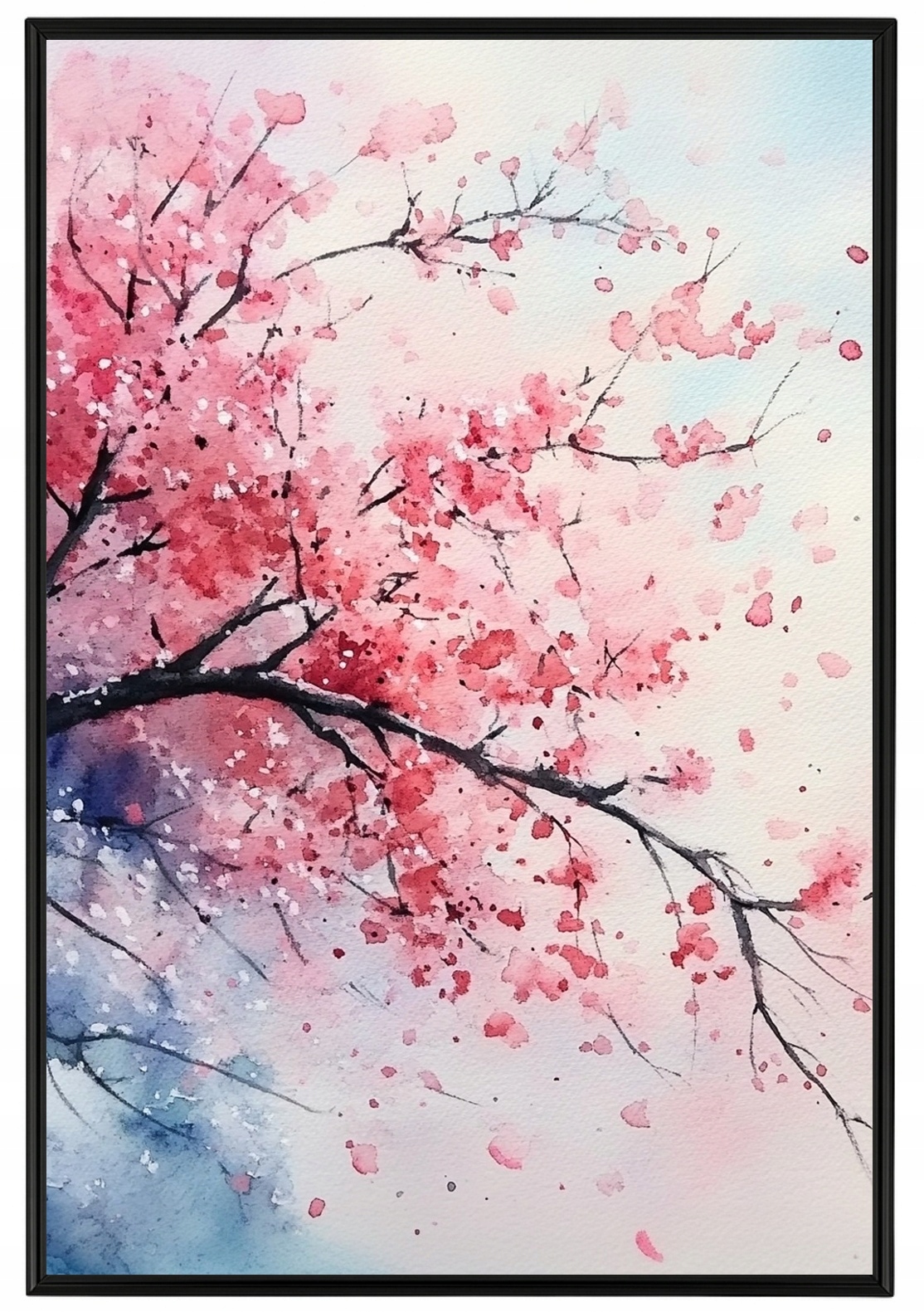 Plakát Rámeček Hliník Akvarel Asie Japonsko Orientální Višeň Sakura 40x60