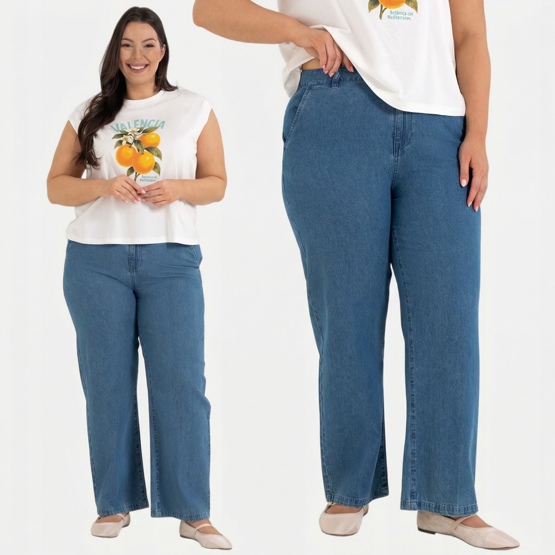 Spodnie Damskie Jeansowe Moraj Wysoki Stan Plus Size Niebieskie XXL