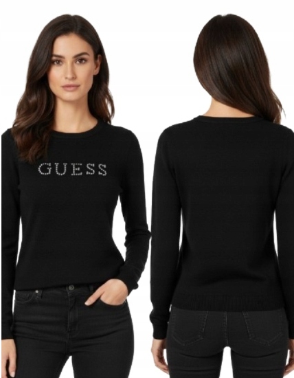 Zimní Guess Černý Svetr S Cirokonií A Dlouhým Rukávem M G_a