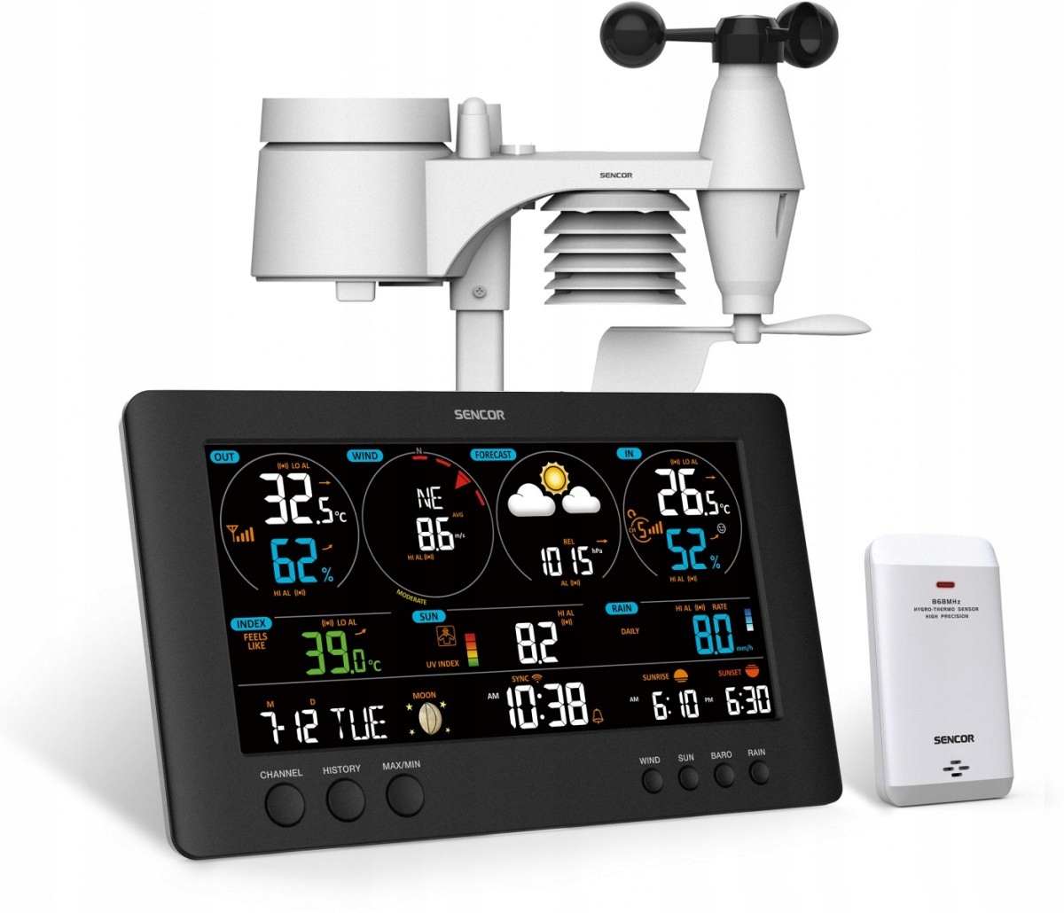 Sencor Profesionálna stanica Meteo WiFi Sws 12500, výška LCD 21,4 cm, farba