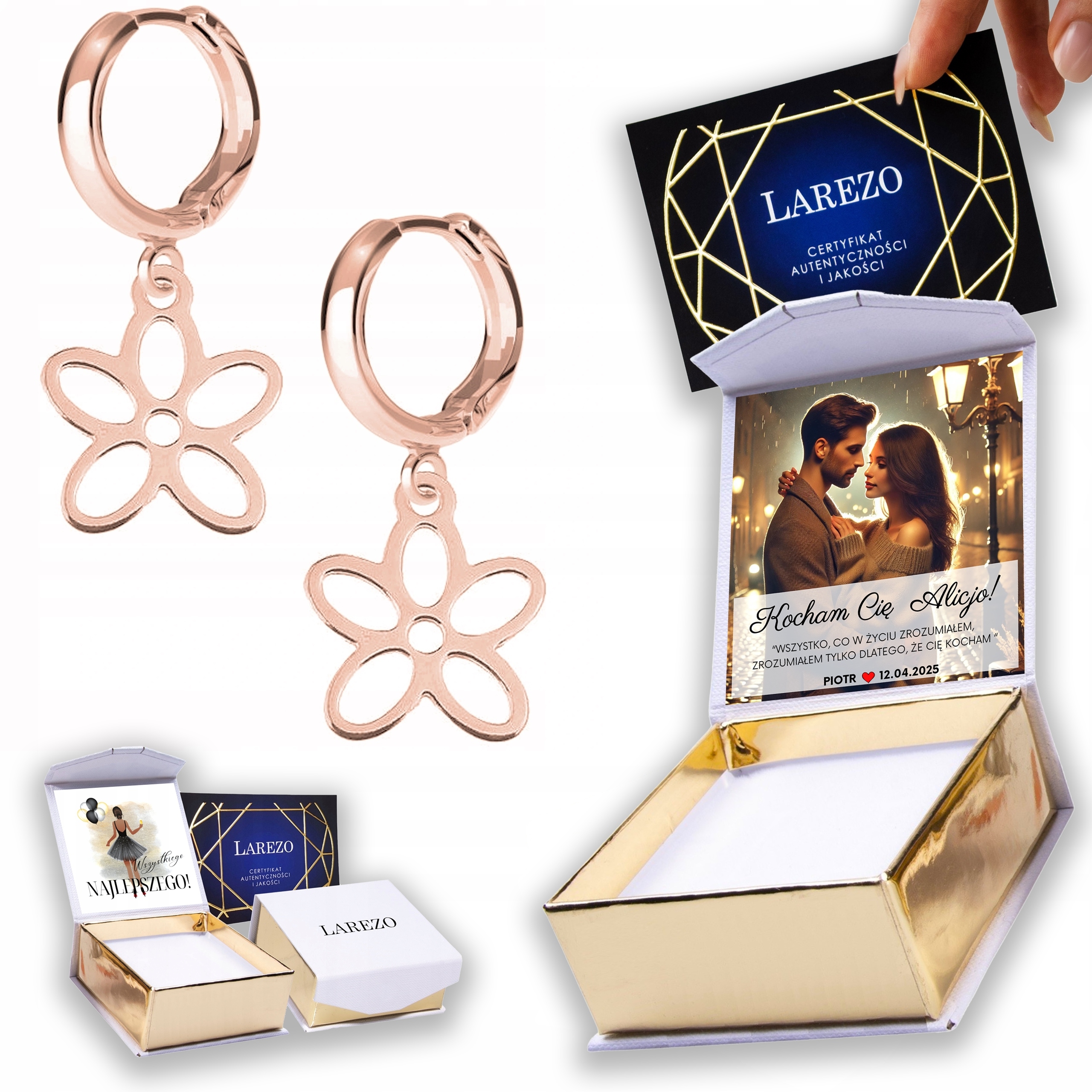 Náušnice Pozlacené 925 Plechy s květinami Květiny Potisk