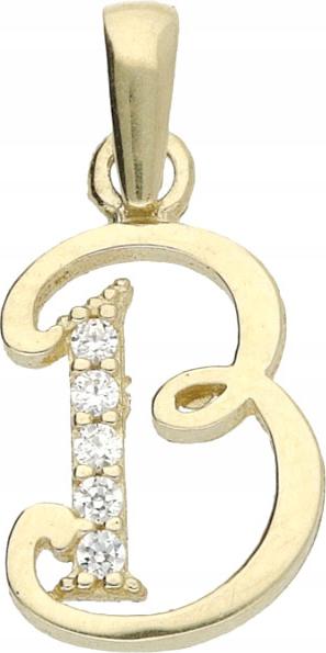 Zlatý přívěsek 585 písmenko b s zirkony 14kt, módní vzor na řetízek