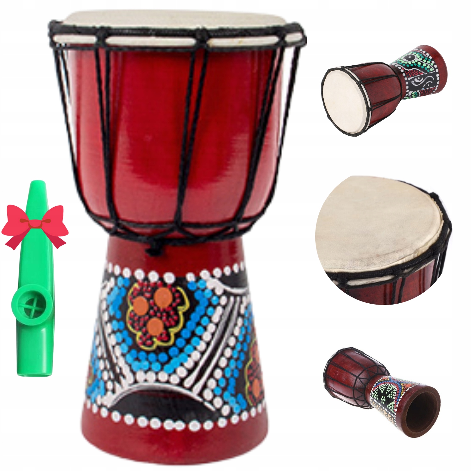 Djembe bębenek afrykański 20 cm 4” malowany drewniany handmade bęben kazoo