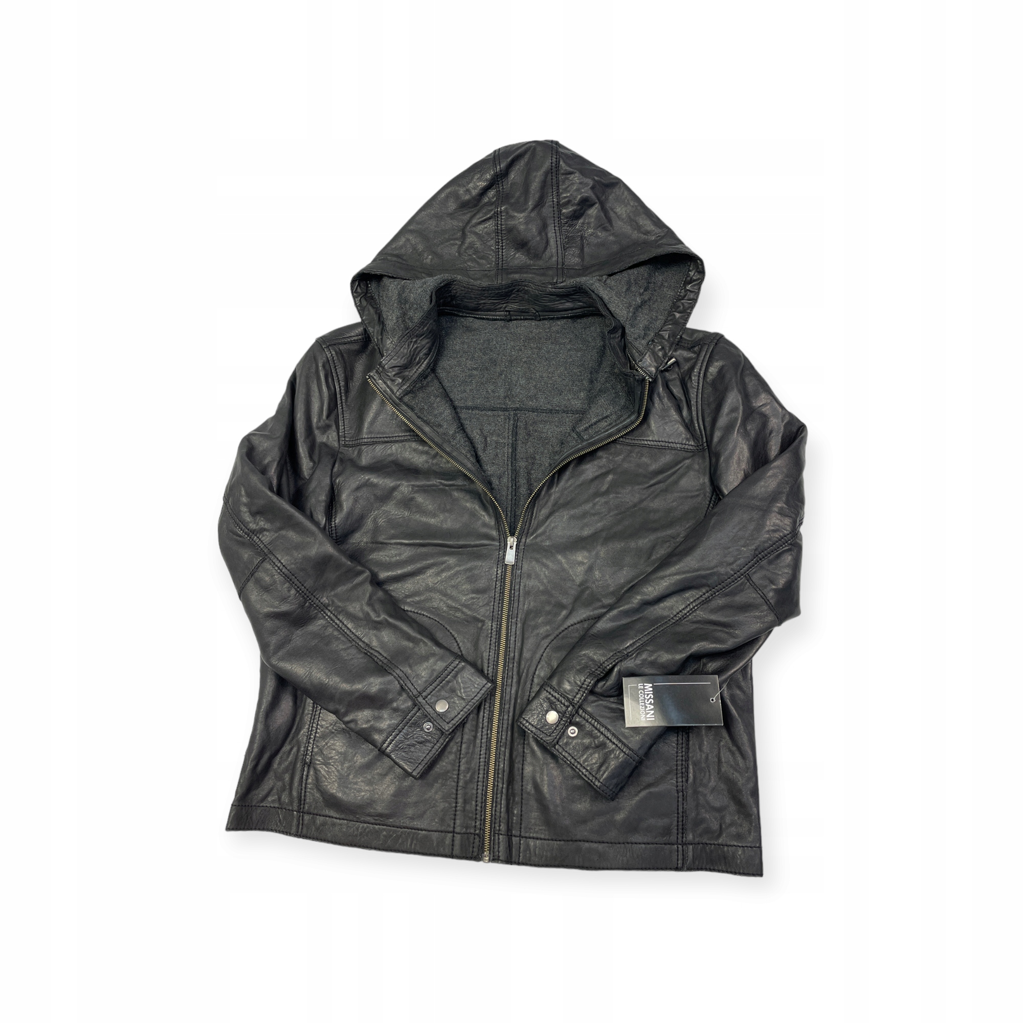 Černá kožená pánská bunda s kapucí Patrick James XL