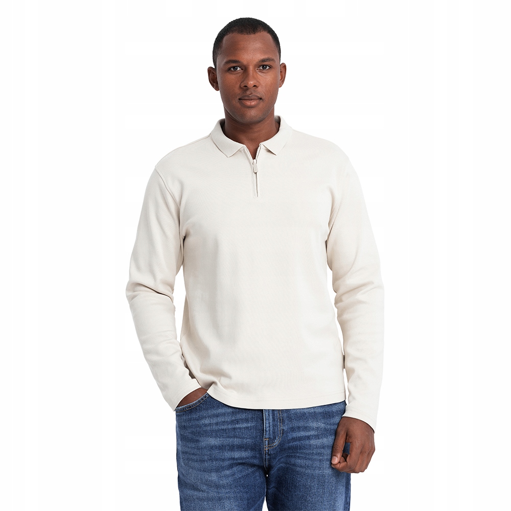Longsleeve pánský polo límec na zip krémový V3 OM-POLS-0130 vel. L