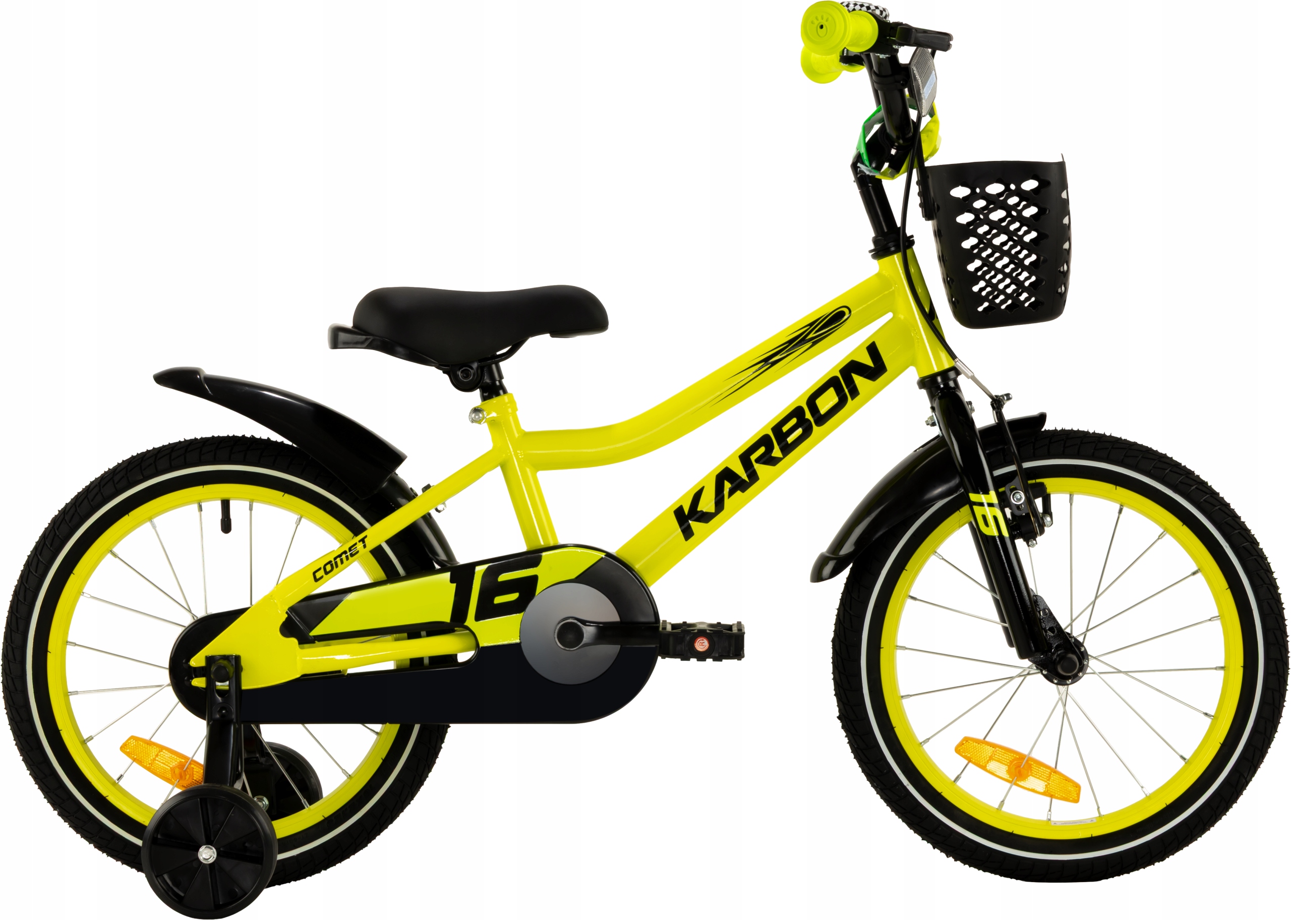 Rower Dziecięcy 16 Karbon Comet Limonkowy Odkręcane Kółka Boczne Żółty