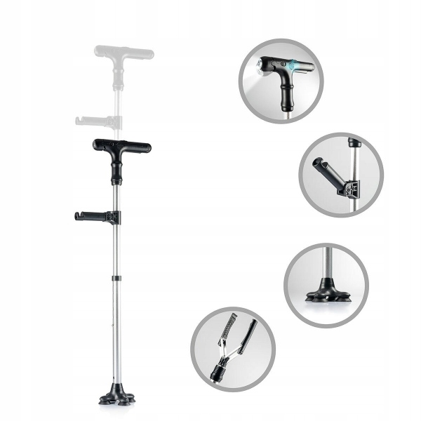 Wielofunkcyjna Laska Z Lampką Led Alarmem Regulowana Rozsuwana Dla Dziadka