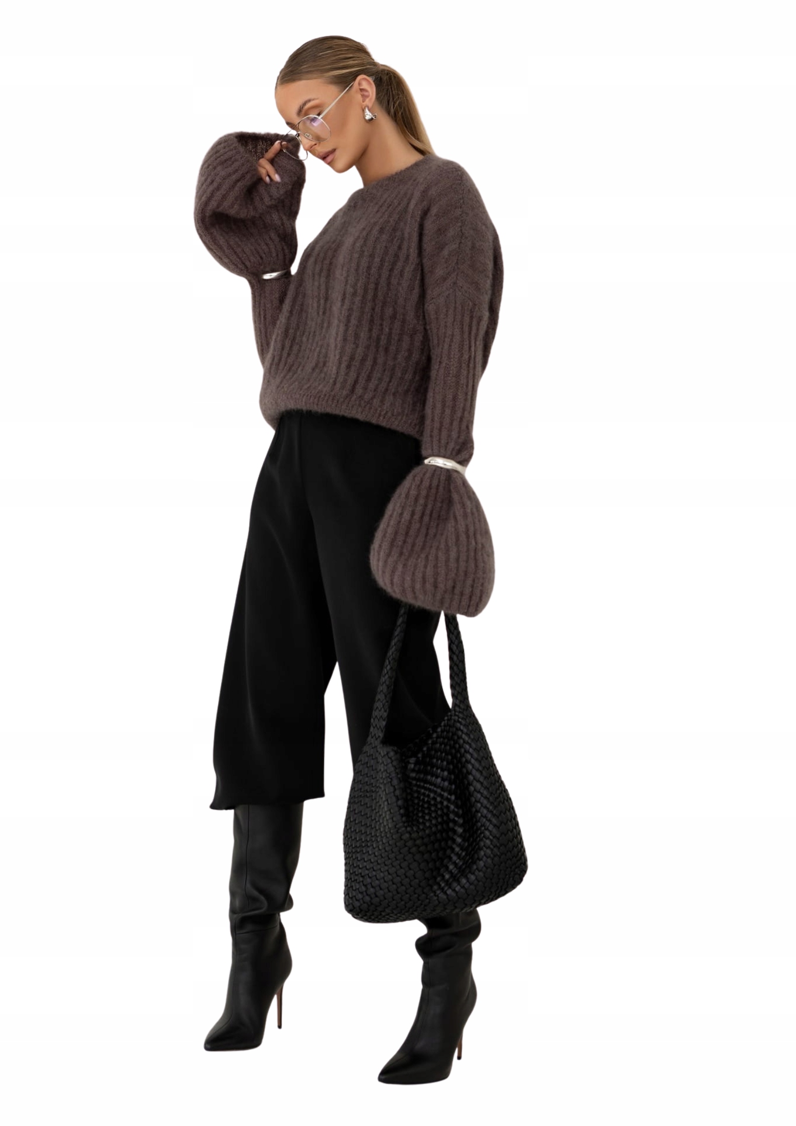 Dámský svetr z mohéru Angelo Yarn, hnědý