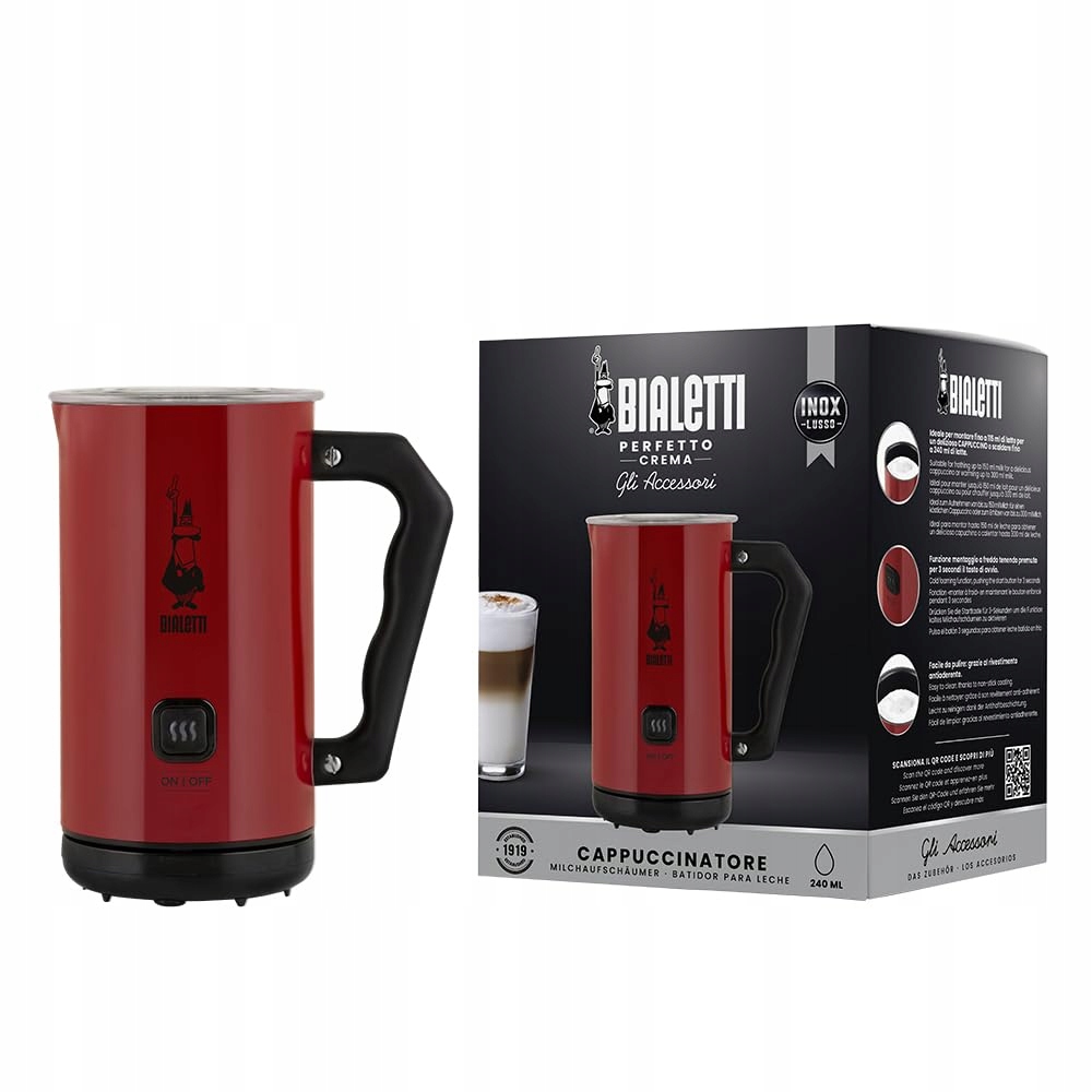 BIALETTI Elektryczny Spieniacz Do Mleka 150ml/300ml Czerwony — miniatura 2