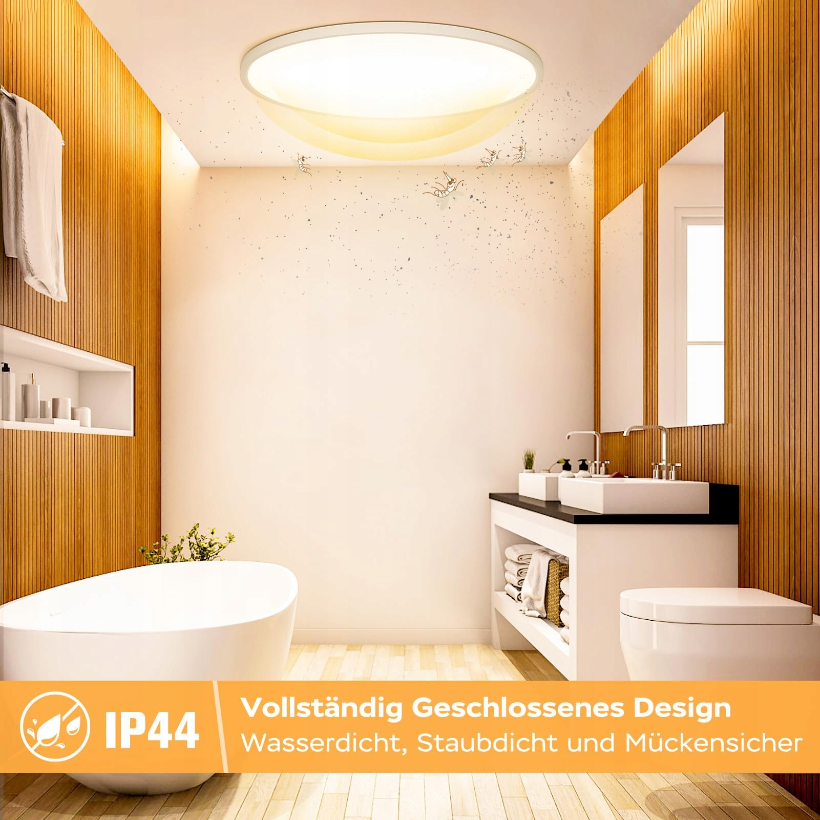 OUILA Lampa Sufitowa LED Okrągła 36W 3000K 3600LM IP44 Do Kuchni Łazienki — miniatura 5