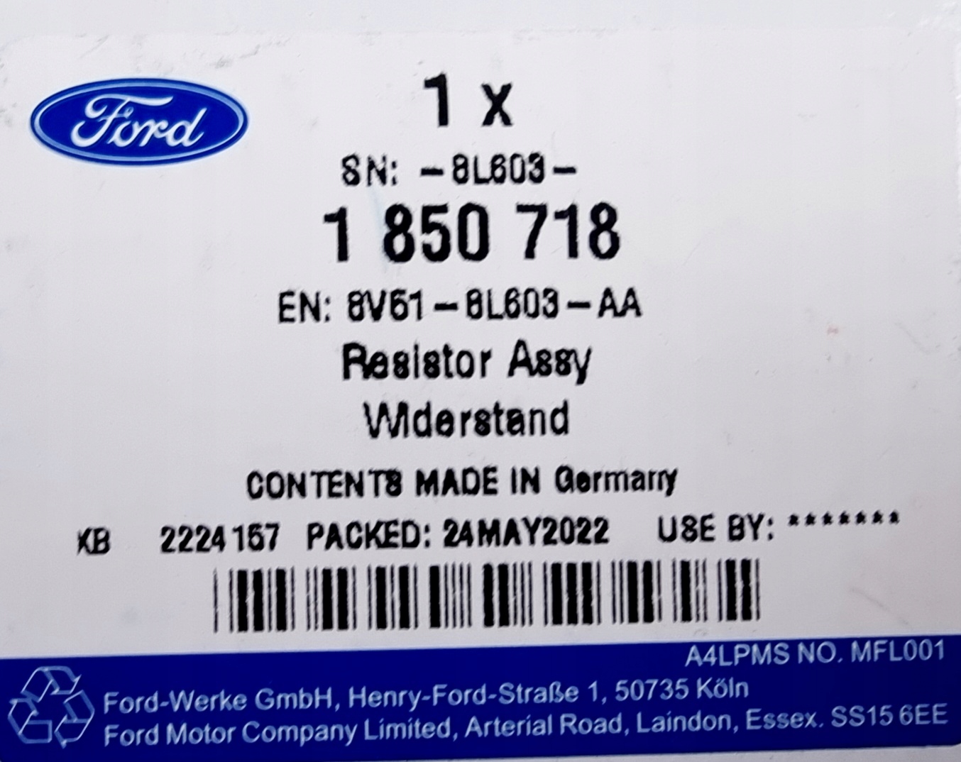 REZYSTOR WENTYLATORA CHŁODNICY ECOSPORT 2013-2017 Producent części Ford OE