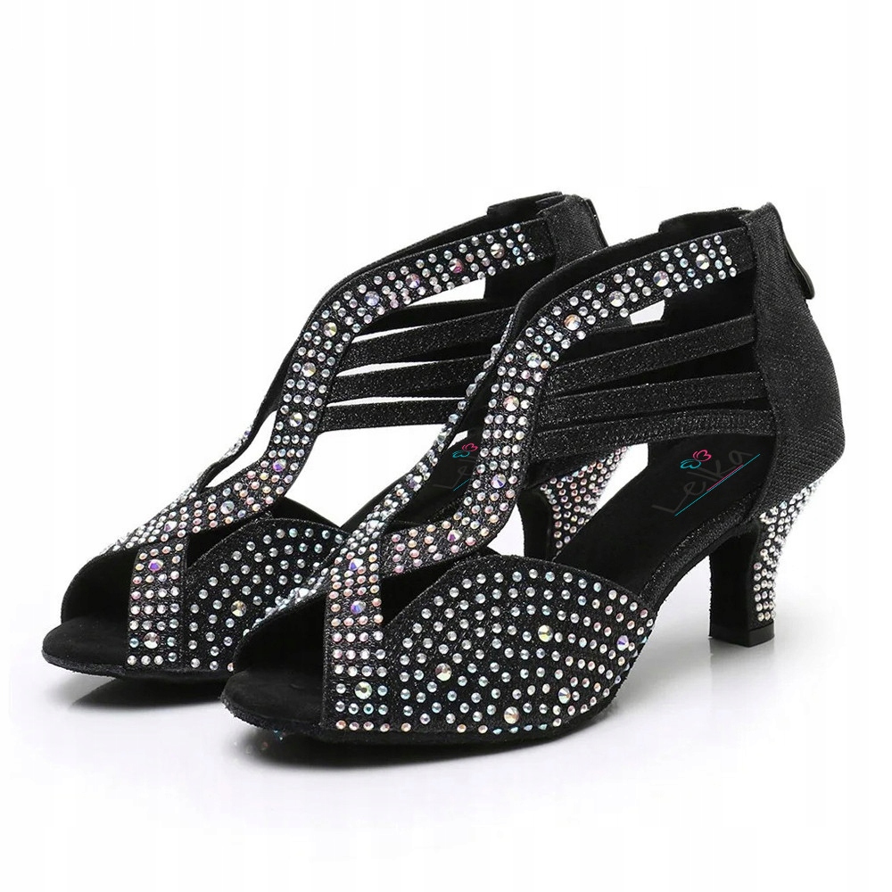 Buty Do Tańca Taneczne Latino Czarne Zdobione 6cm