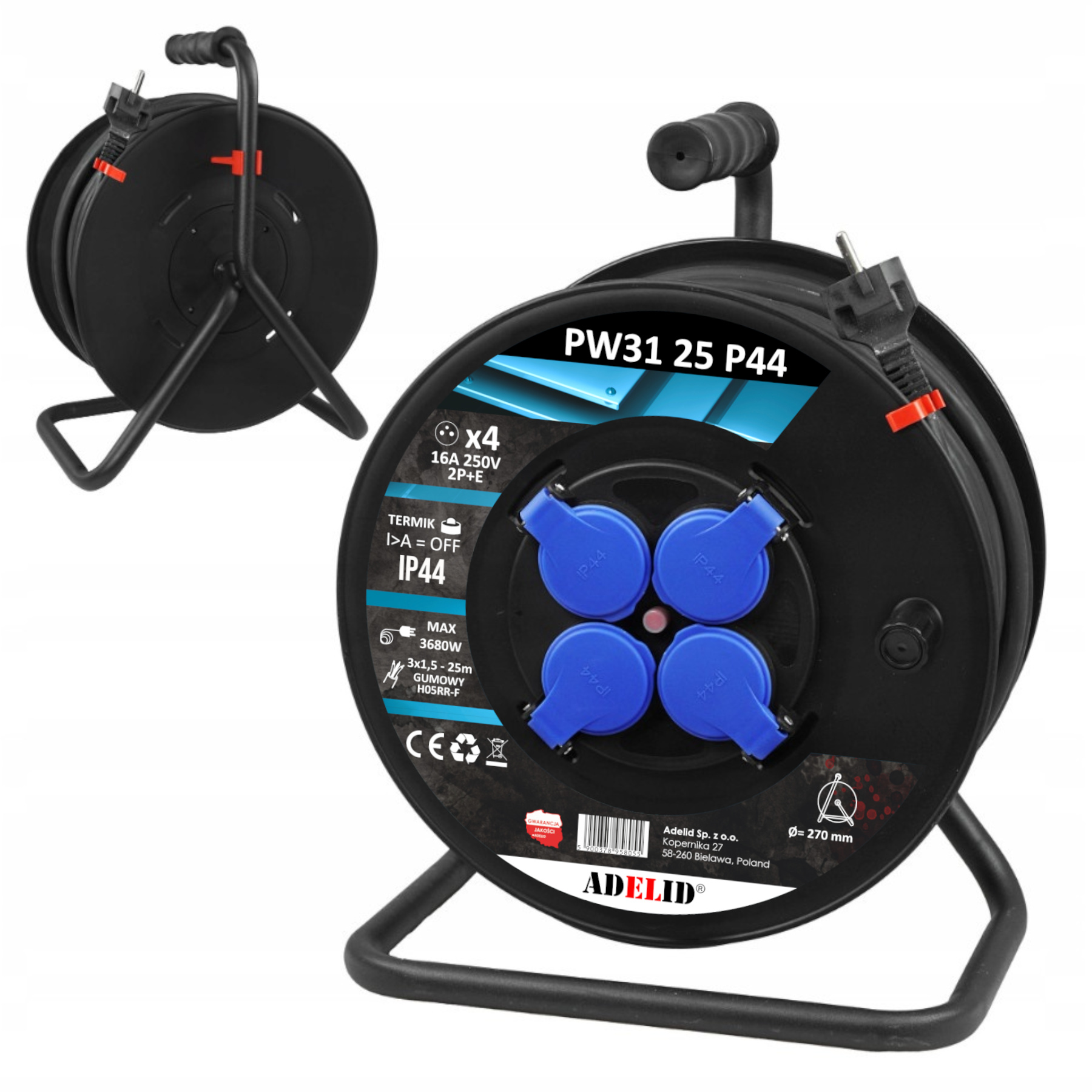 Polski Przedłużacz Gumowy Budowlany Bębnowy Na Bębnie 25M 3x1,5 Ow H05RR-F