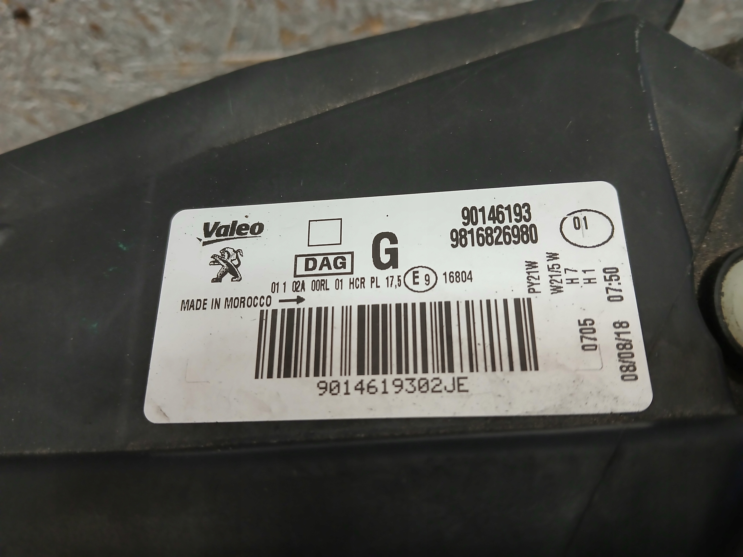 light front left PEUGEOT RIFTER 9816826980