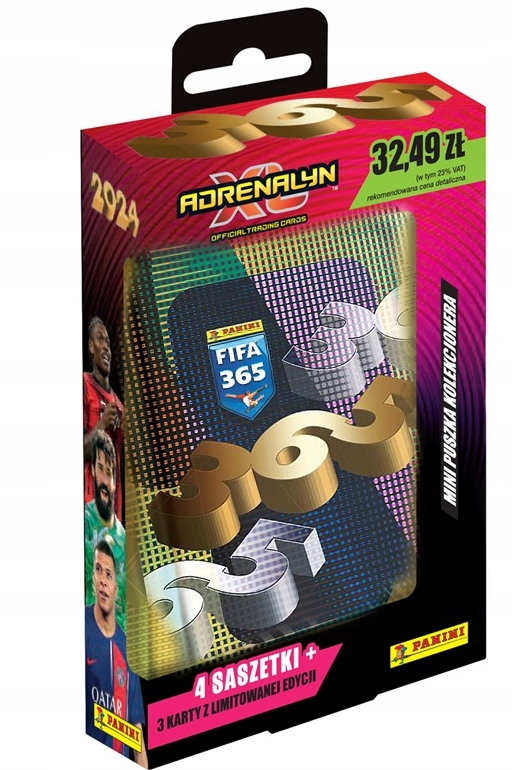 KARTY FIFA 365 ADRENALYN XL 2024 MINI PUSZKA 27 KART #0108 Długość 12.5 cm