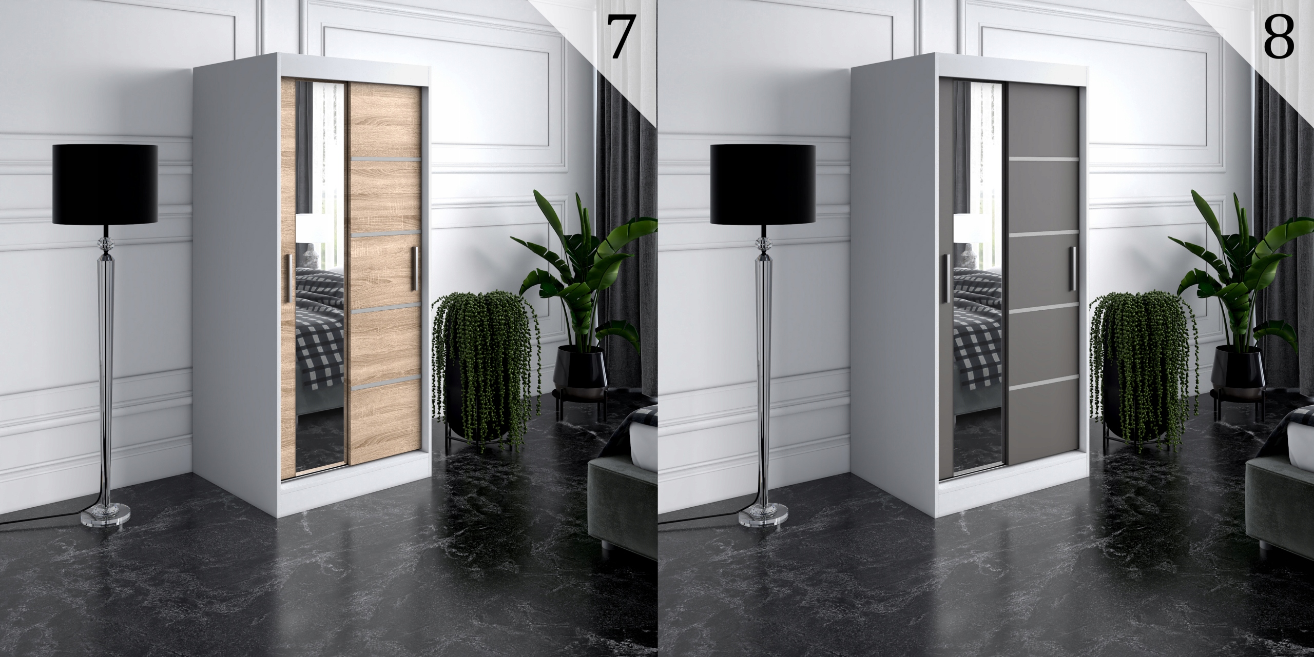 Szafa przesuwna 90 cm 2 wnętrza ARTISAN + ANTRACYT Głębokość mebla 60 cm