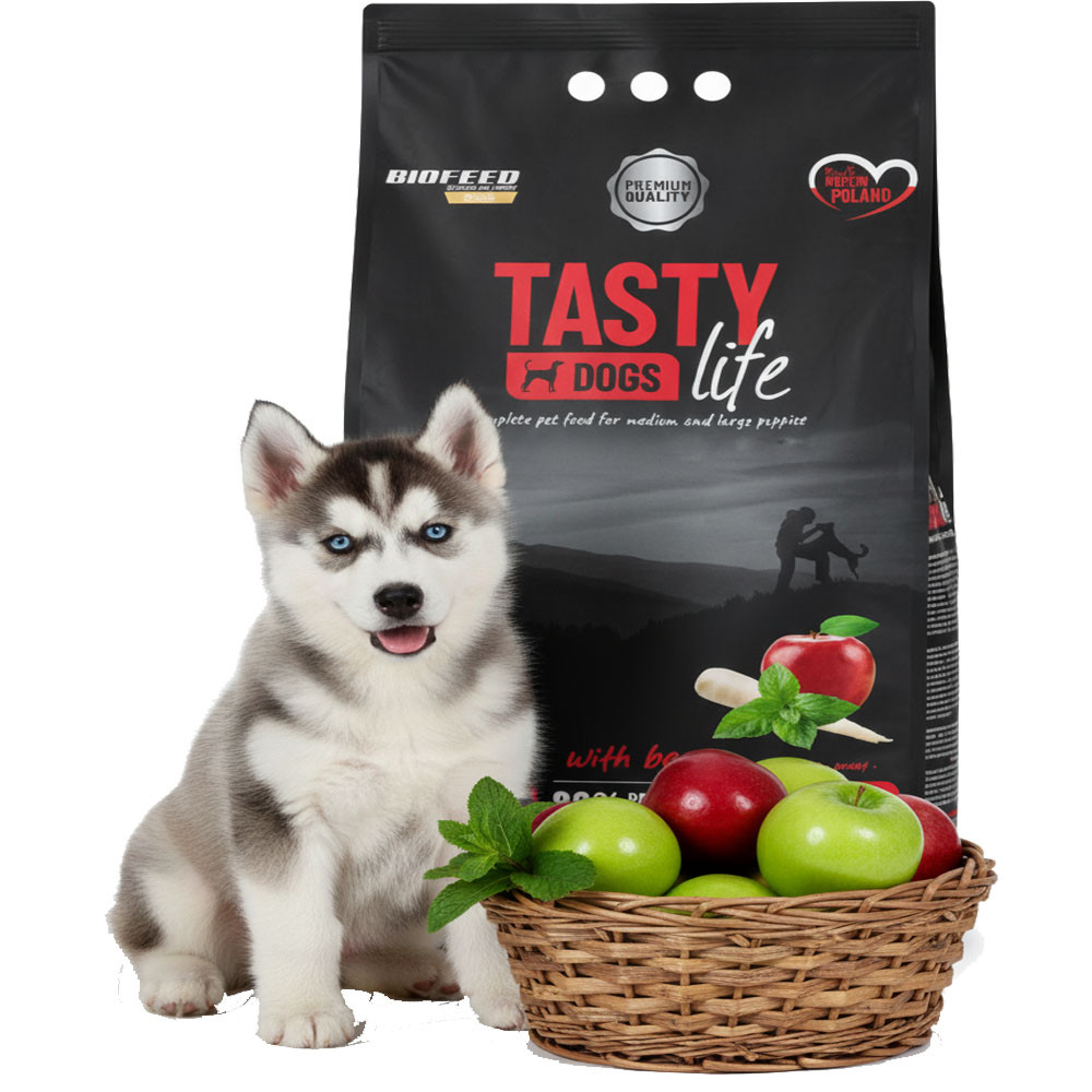 Levně Biofeed Tasty Dogs Life Junior M&L Beef 12kg Hovězí Maso Pro Štěňata