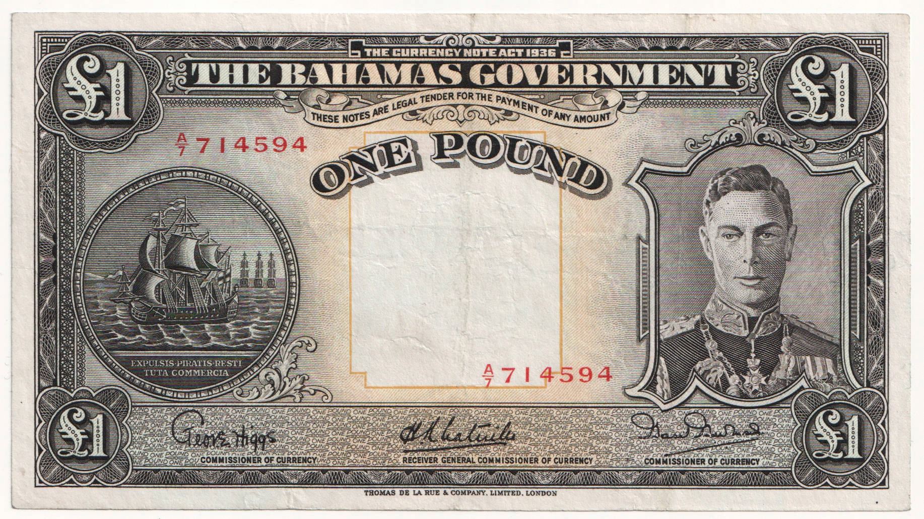 19.db.Bahamy, 1 Funt 1936 rzadki, P.11.e, St.2-/3+