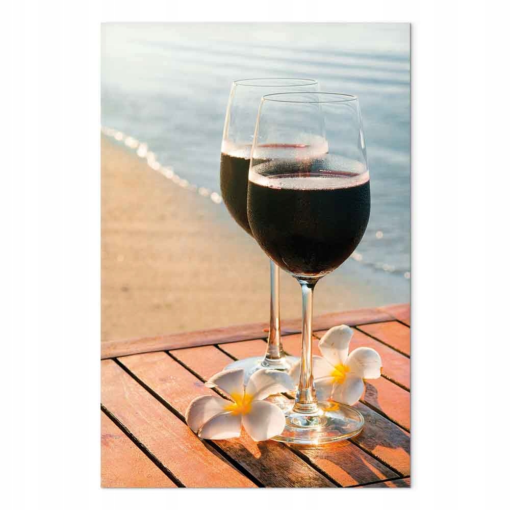 Obraz na plátně na plátně Pláž Květiny Drink Víno Skleničky Nápoj 80x120 cm