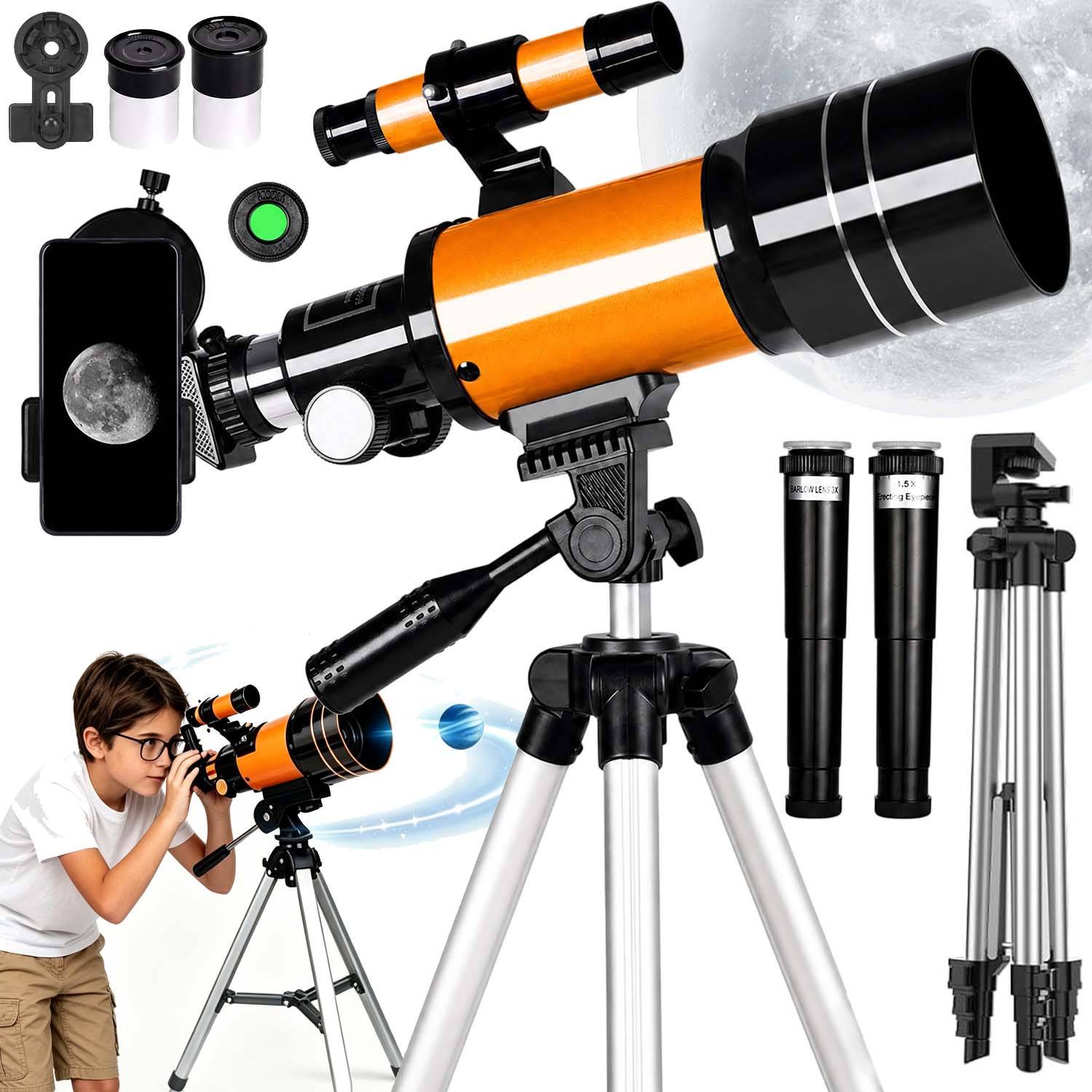 Astronomický Teleskop Hd S Adaptérem Pro Telefon 70 MM Clona 150X Zoom