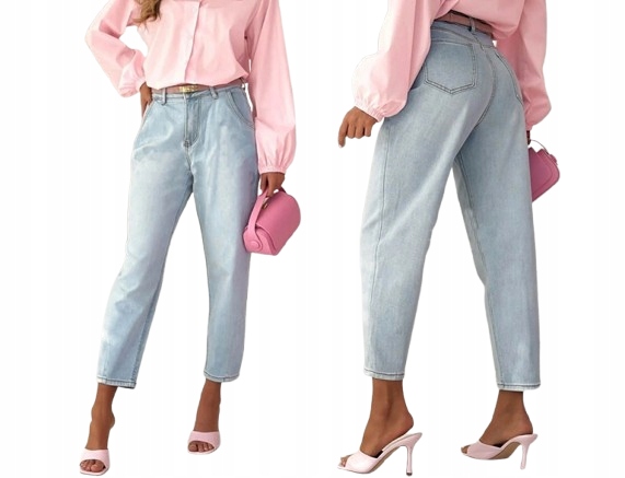 Spodnie jeansowe Mom Fit balloon wysoki stan elastyczne pasek 36/S J70