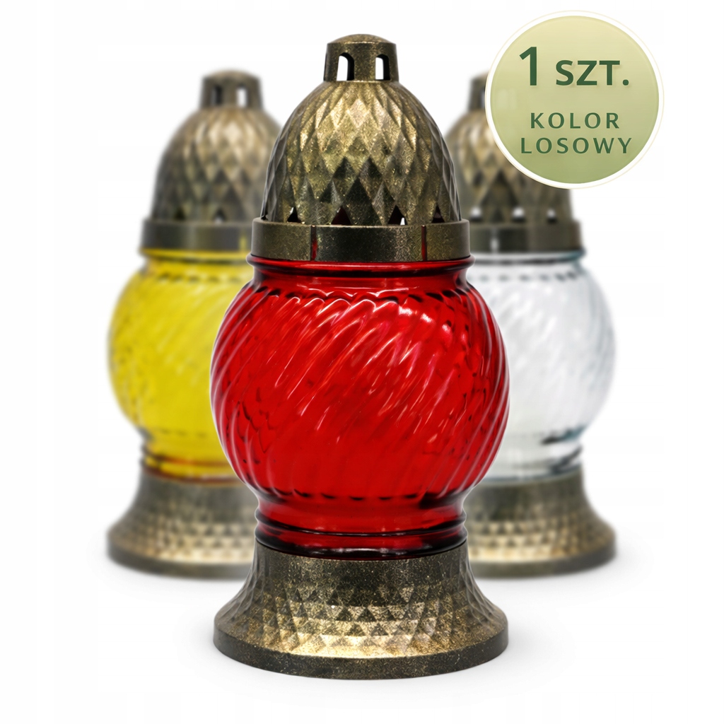 Znicz szklany LA21P 22cm, wkład 40g, czas palenia 10h, mix kolorów 1sztuka