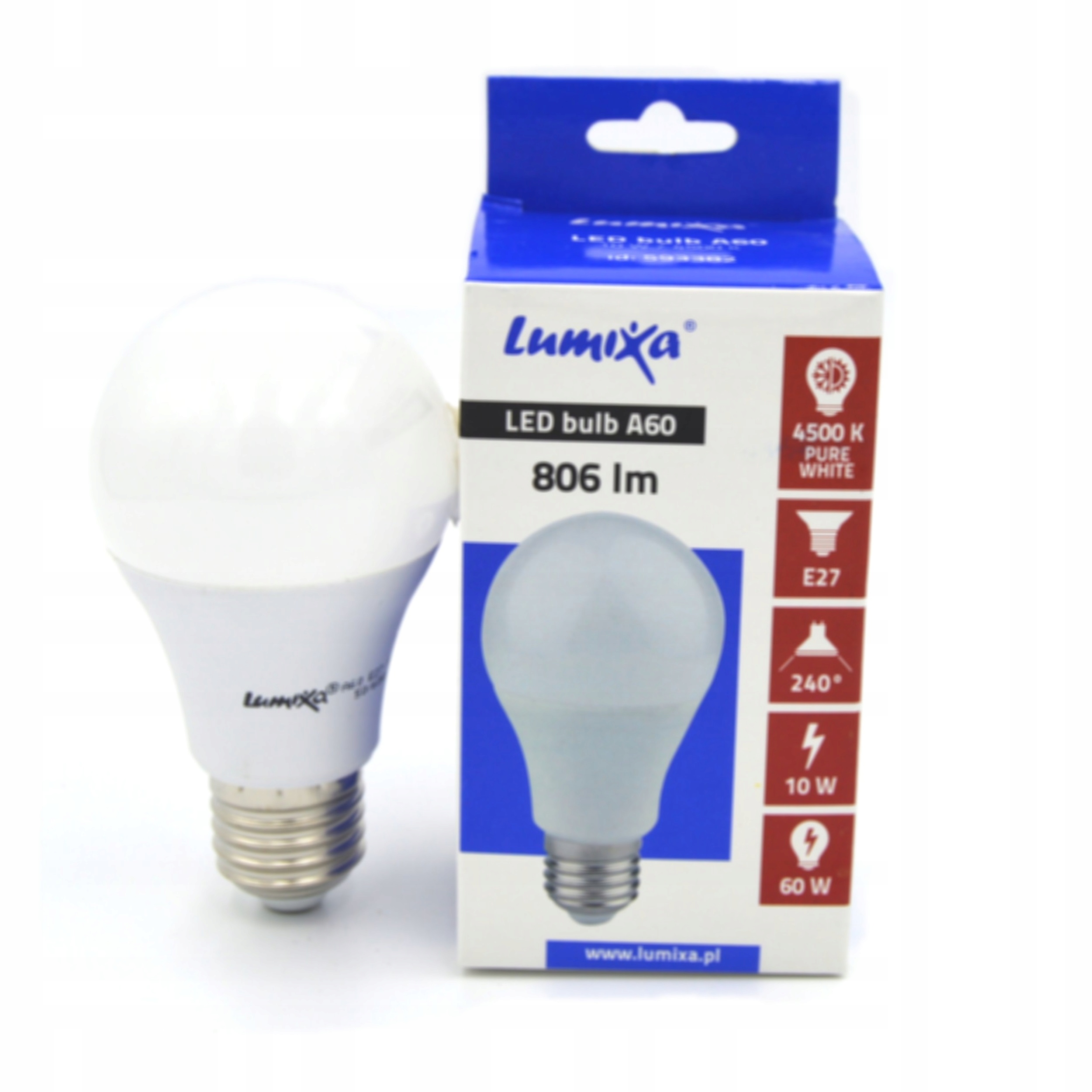 

Żarówka Led 10W neutralna E27 A60 4500K 60W ledowa