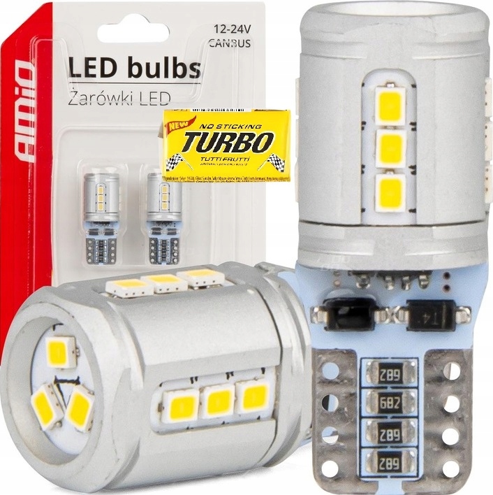 Żarówki Led Canbus T10e W5W 15x2016 Smd *białe* Na 12V 24V Amio *2szt*