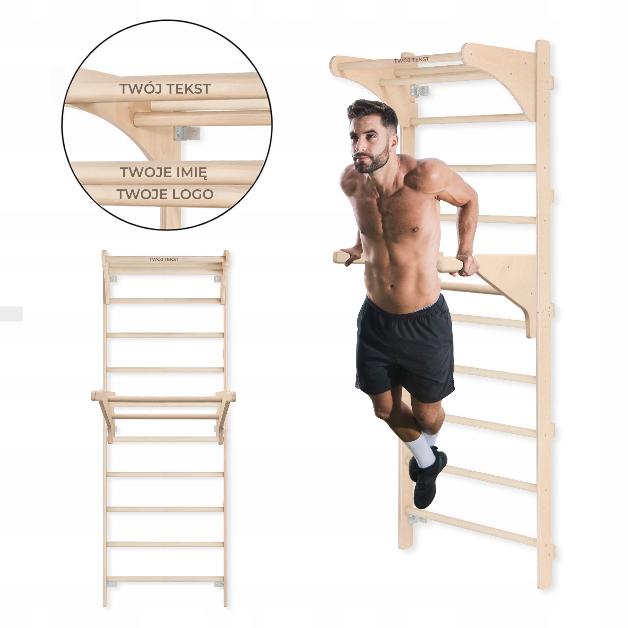 Gymnastický žebřík pro dospělé s držadlem a dipy Personalizace