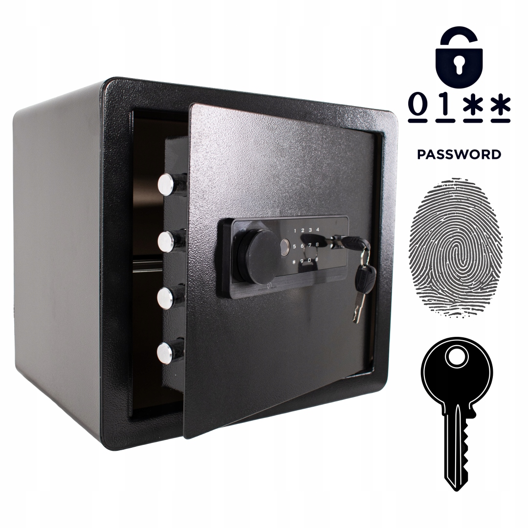 Pancerny Domowy Sejf Biometryczny Na Odcisk Palca 36x40x30 cm Czarny