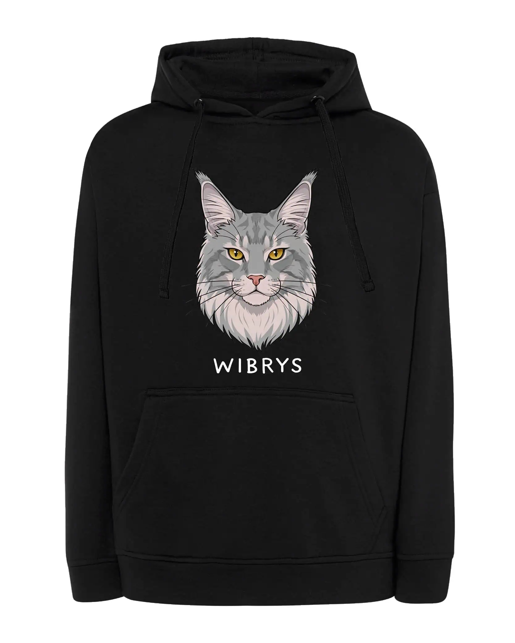 Mikina s kapucí Maine Coon Šedá Personalizovaná Kočka Pupil Černá XL