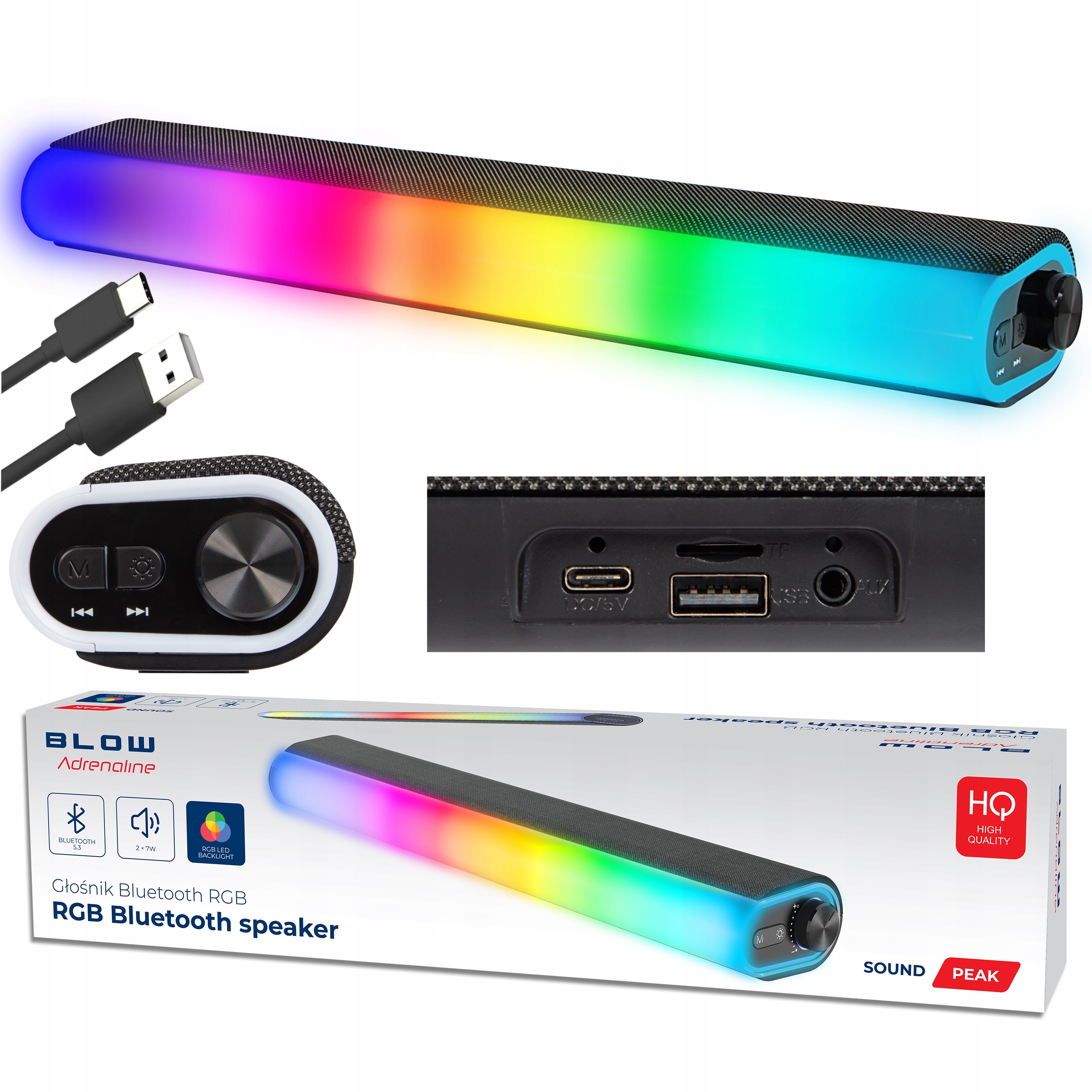 GŁOŚNIK BLUETOOTH SOUNDBAR GAMINGOWY GŁOŚNIKI KOMPUTEROWE LED RGB USB