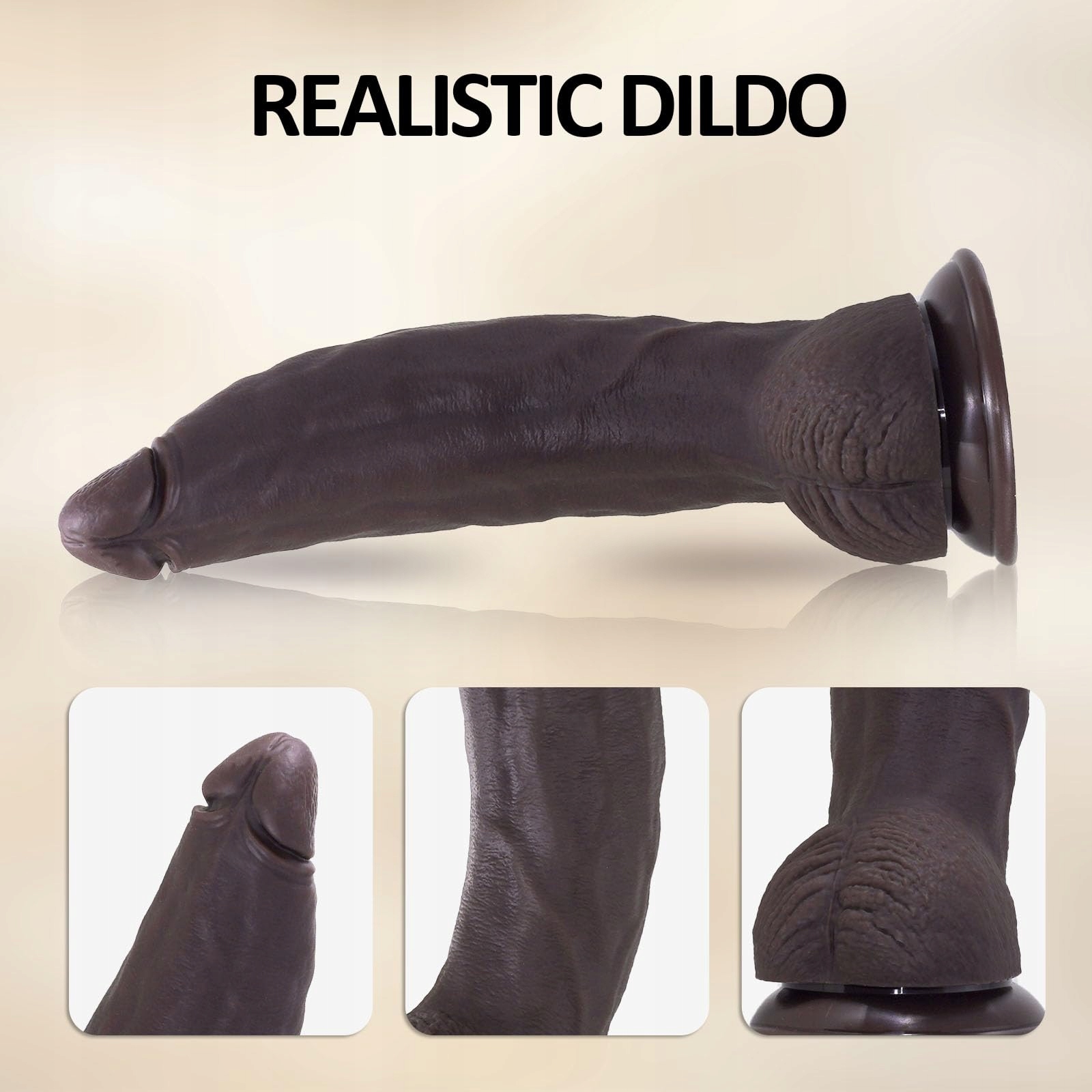 REALISTISCHER DILDO 35 cm Czarny Silikonowy Dildo Do G Punktu i Analu — miniatura 2