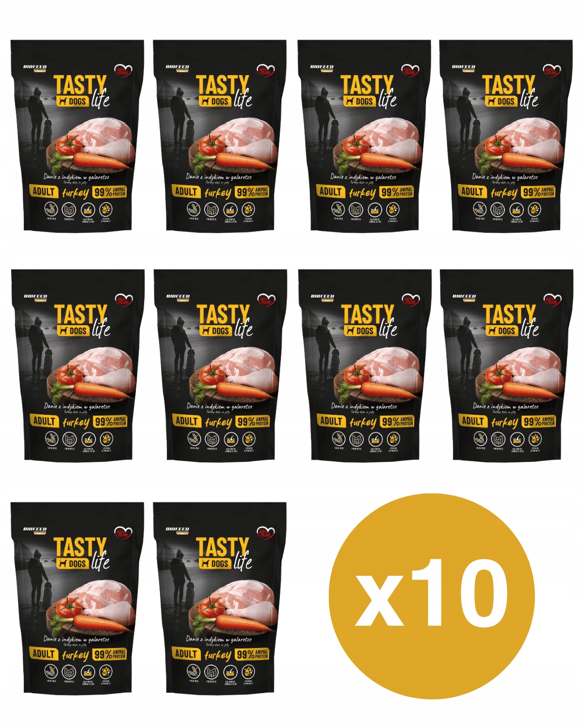 Levně Set Vlhké krmivo Tasty Dogs Life Krůta 90% sáček 10x 500 g