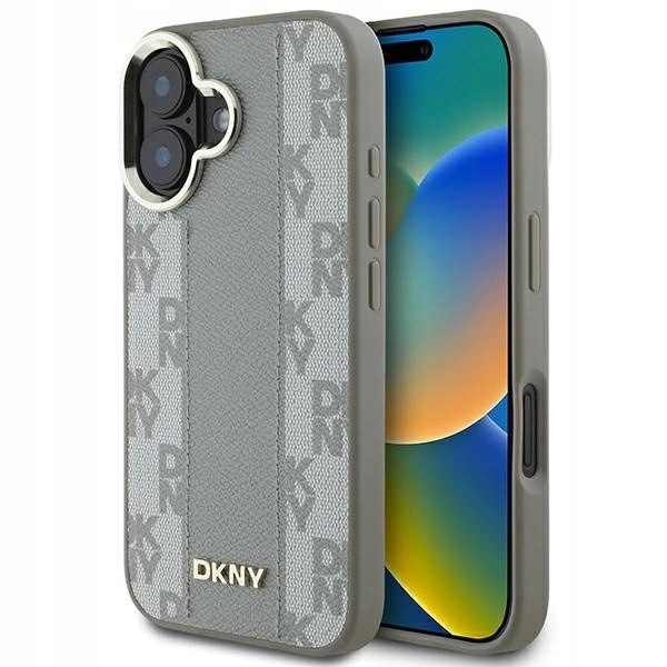 Etui Dkny Checkered Pattern Magsafe na iPhone 16 beżowe