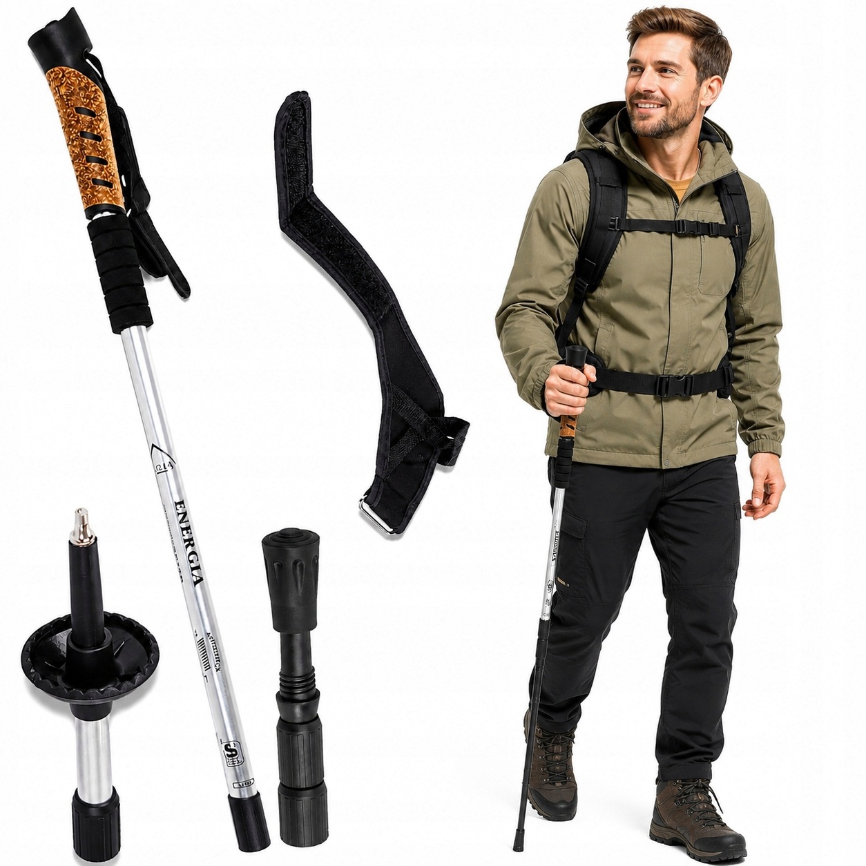 Kijki Nordic Walking Z Rączką Korkową Srebrne 64–135 Cm Zestaw 2 Sztuki