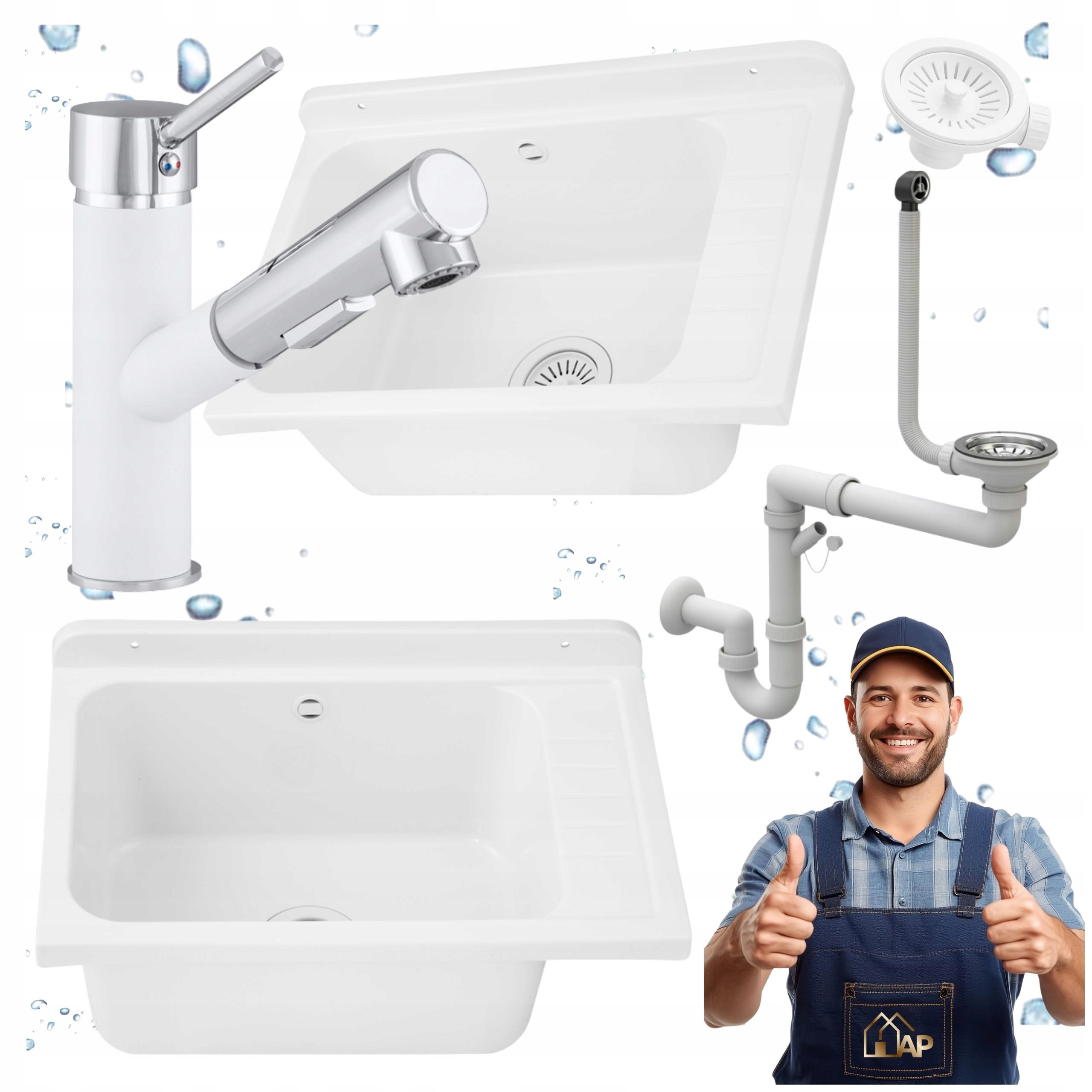 Ekonomický dřez Technická komora Bílá Baterie Vytahovací sada