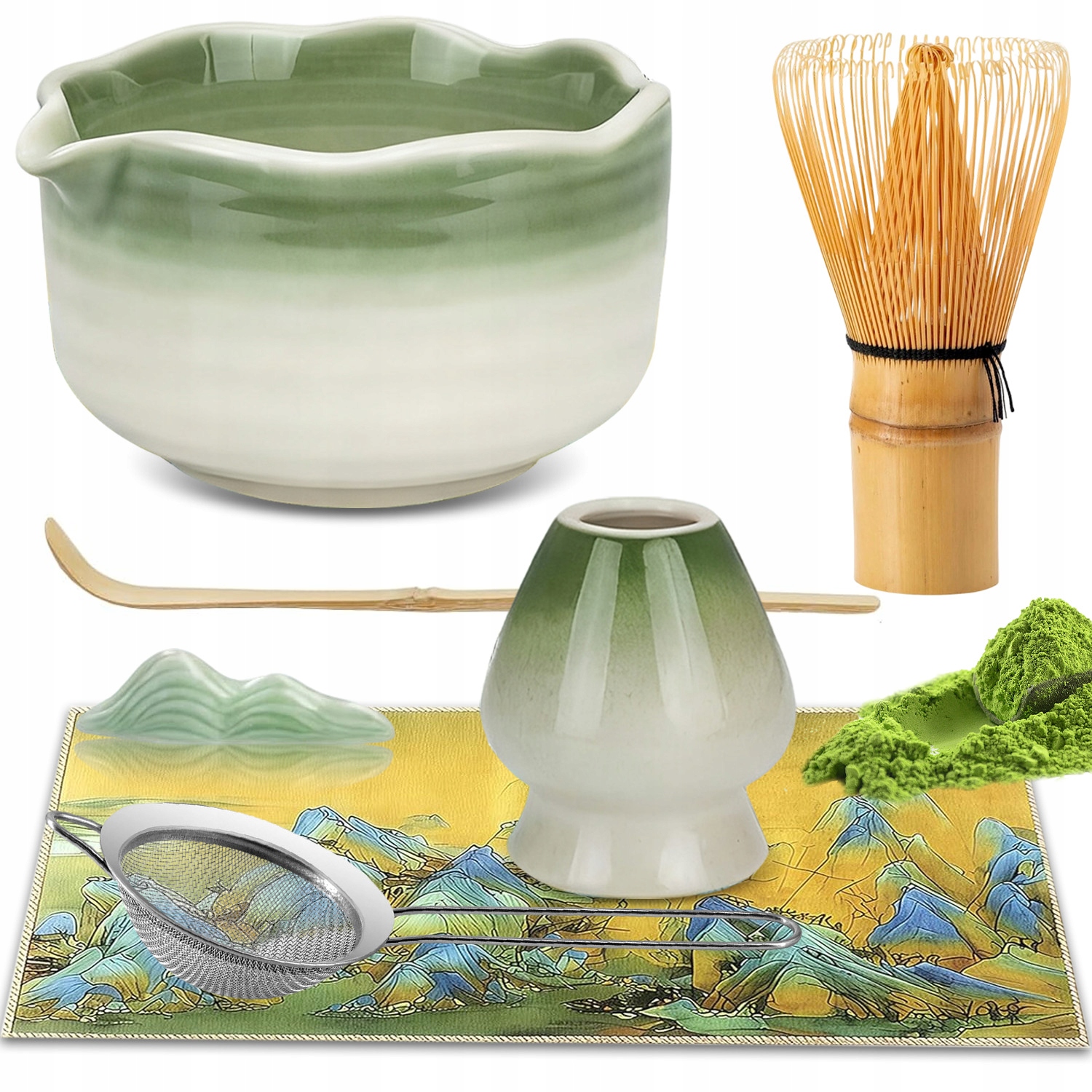 Levně Dárková Sada Na Čaj Matcha Sada Metliček Matcha Se Šlehací Metlou 7V1