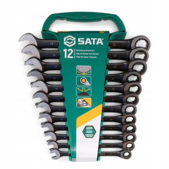 Sata Zestaw kluczy płasko-oczkowych z grzechotką 12SZT 8-19MM Crv 08032