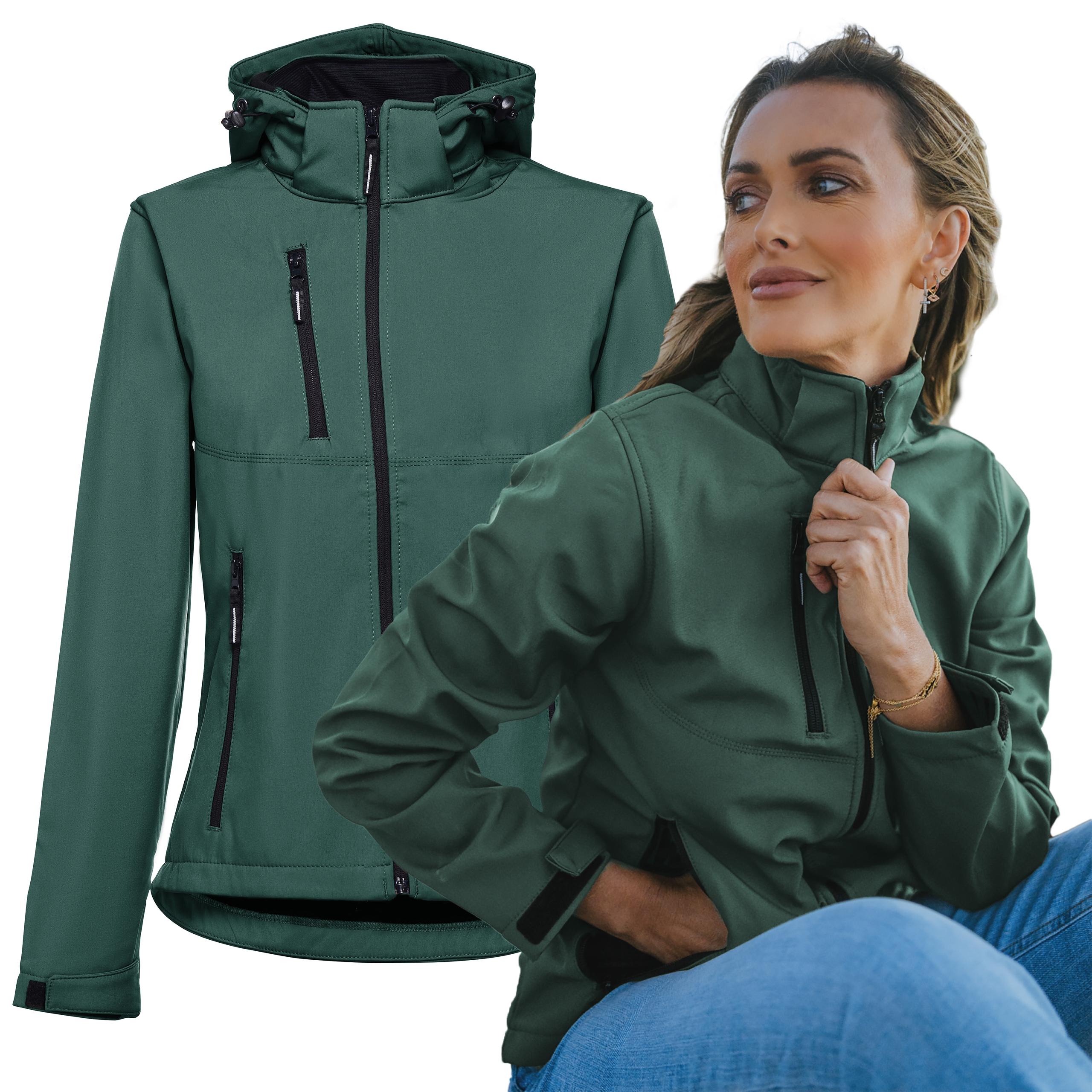 Protidešťová bunda Softshell dámská s fleecem kapuce zelená L