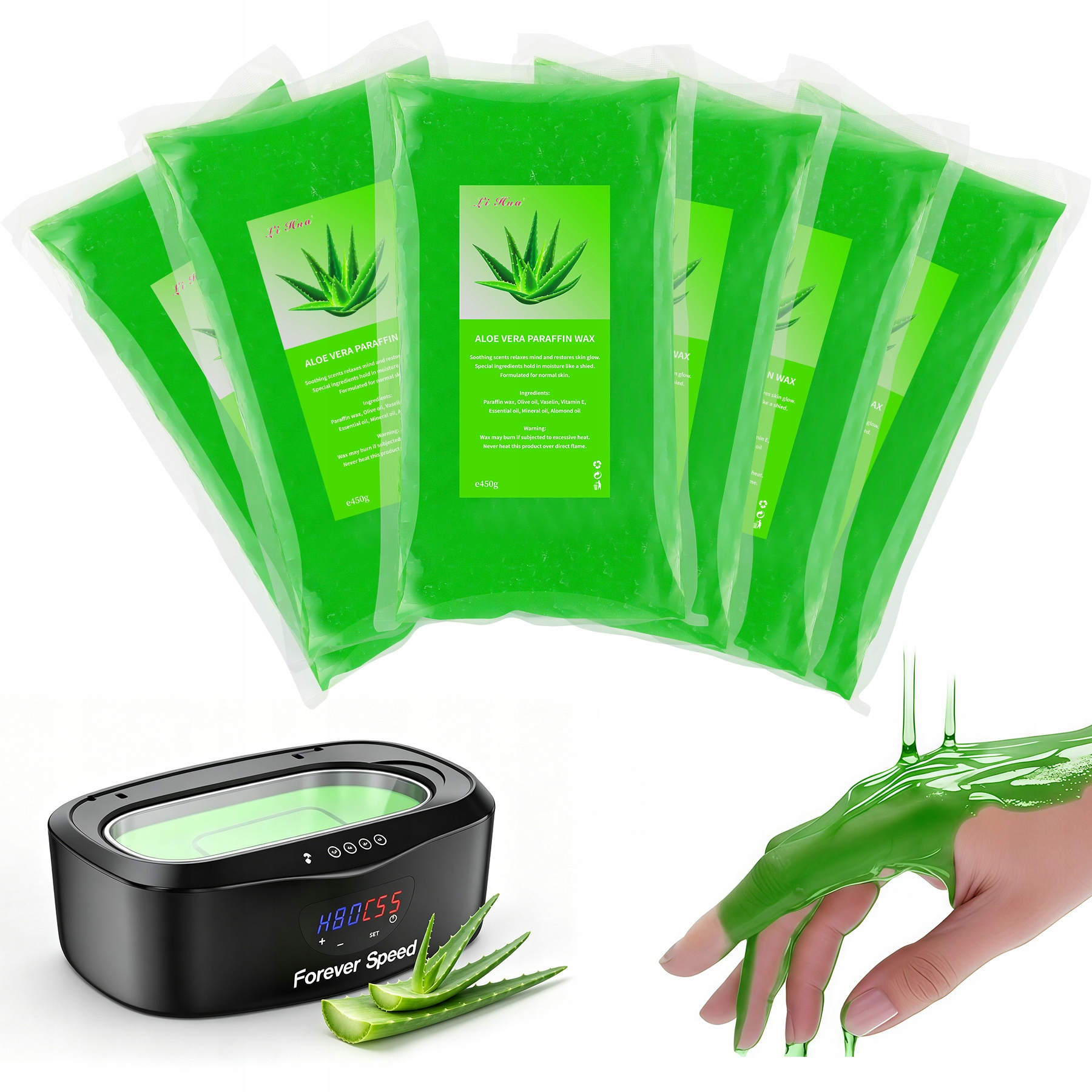 Parafín kosmetická 6x450g aloe vera na ruce a nohy zelená
