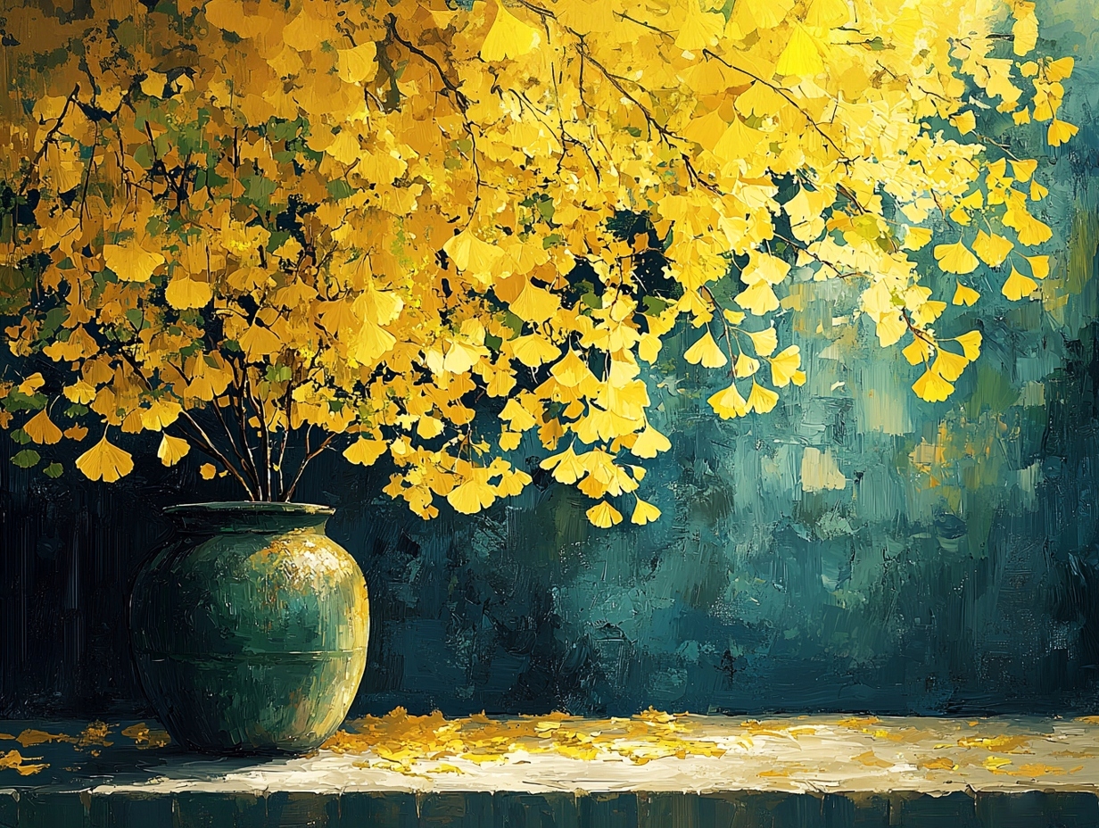Obraz Na Plátně Canvas Dřevo Stromek Ginkgo Podzim Žluté Listy 100x75