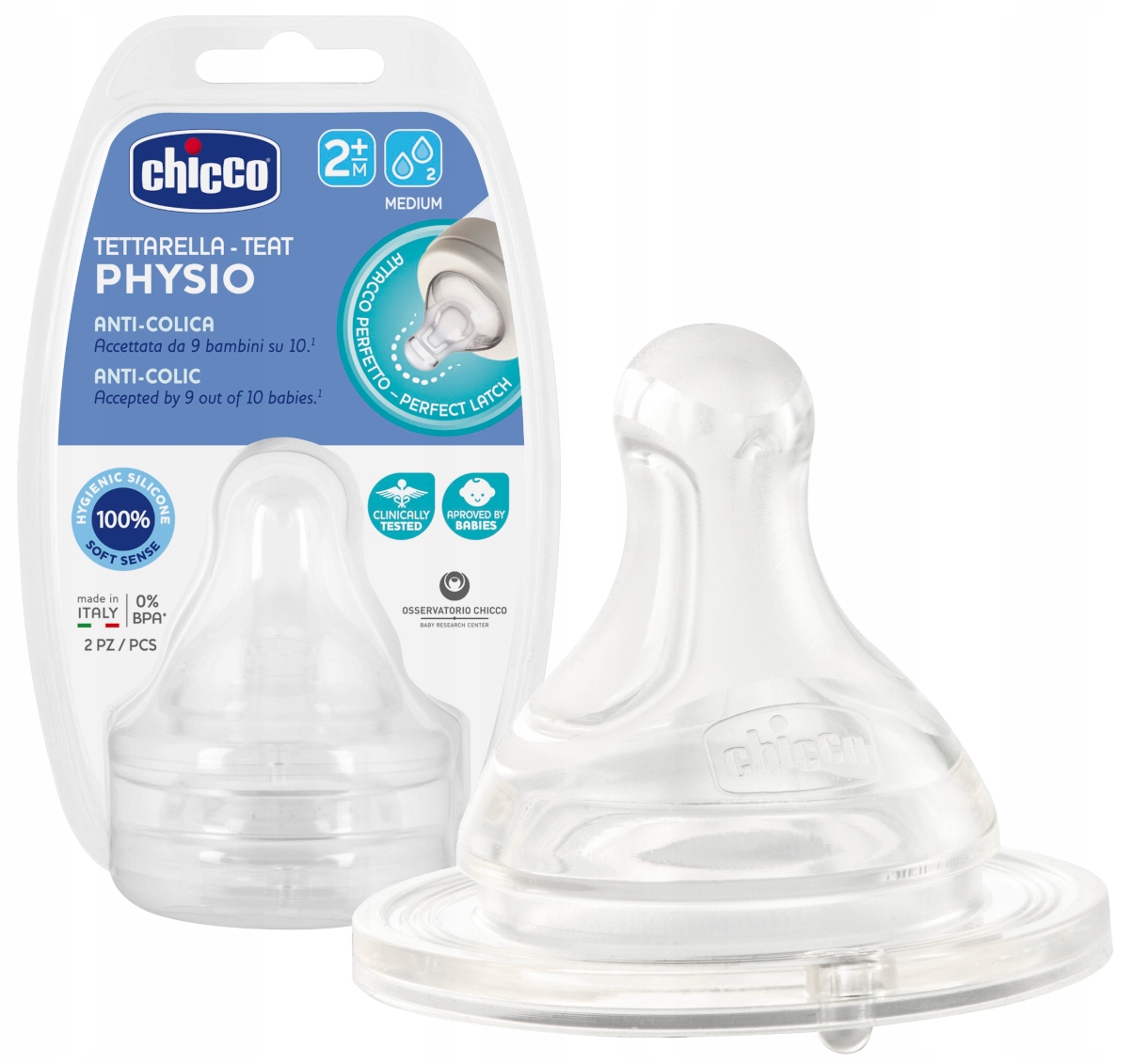 CHICCO SMOCZEK DO BUTELKI PERFECT5 PHYSIO 2m+ 2szt