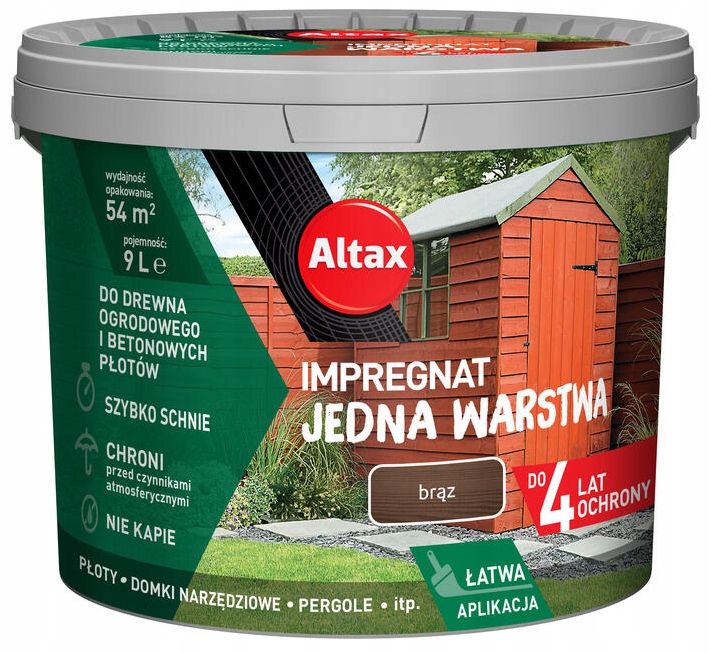 Altax Jedna Warstwa Impregnat Do Drewna Ogrodowego 9L Brąz