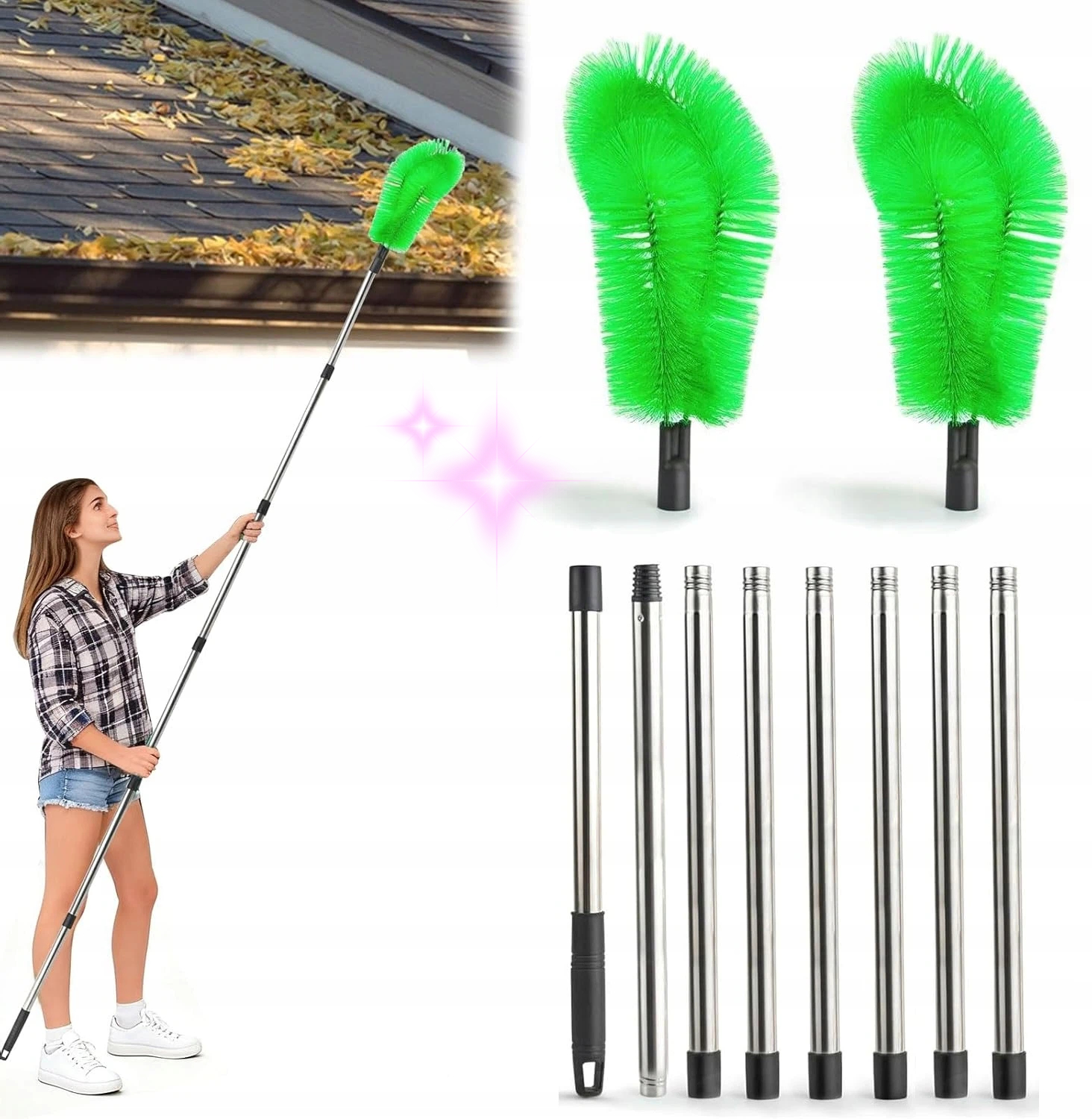 Teleskopický Kartáč Na Čištění Okapů Se Dvěma Kartáči 310 CM